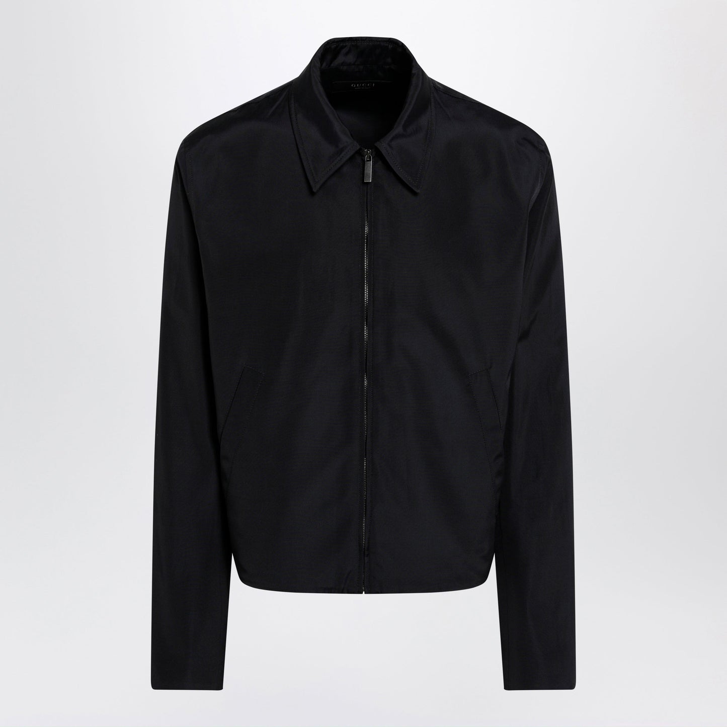 Gucci Zip Jacket In Cotton And Acetate Faille, Black Men GUCCI