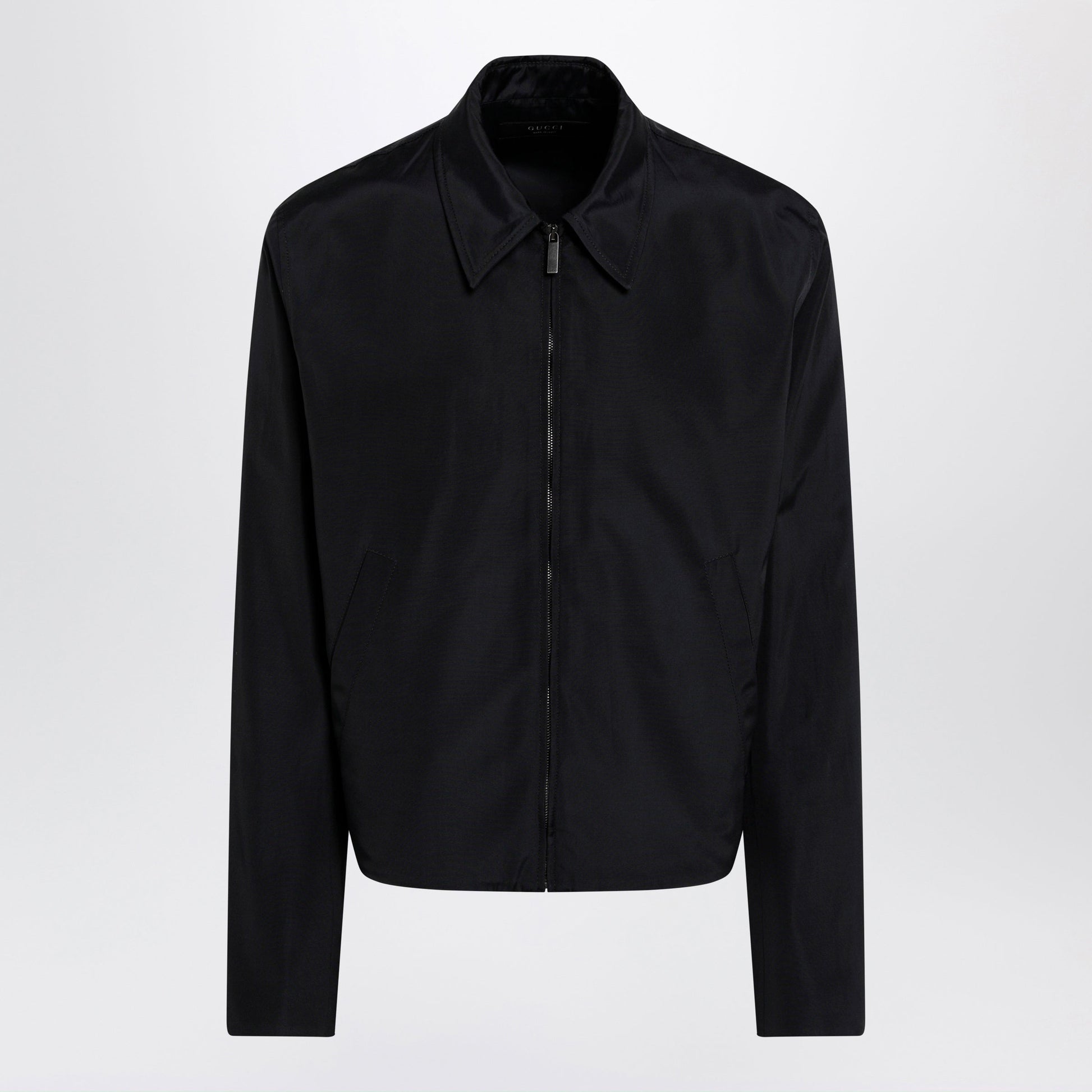 Gucci Zip Jacket In Cotton And Acetate Faille, Black Men GUCCI