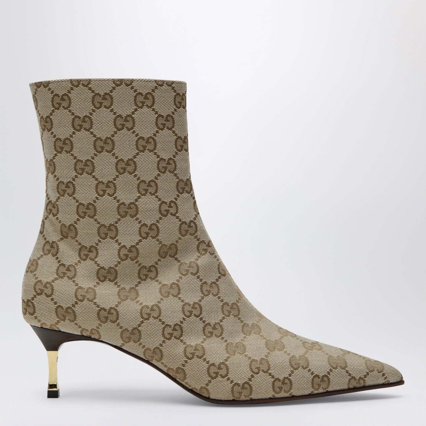 Gucci Bombshell Ankle Boot In Gg Fabric Sand/Dark Brown Women GUCCI