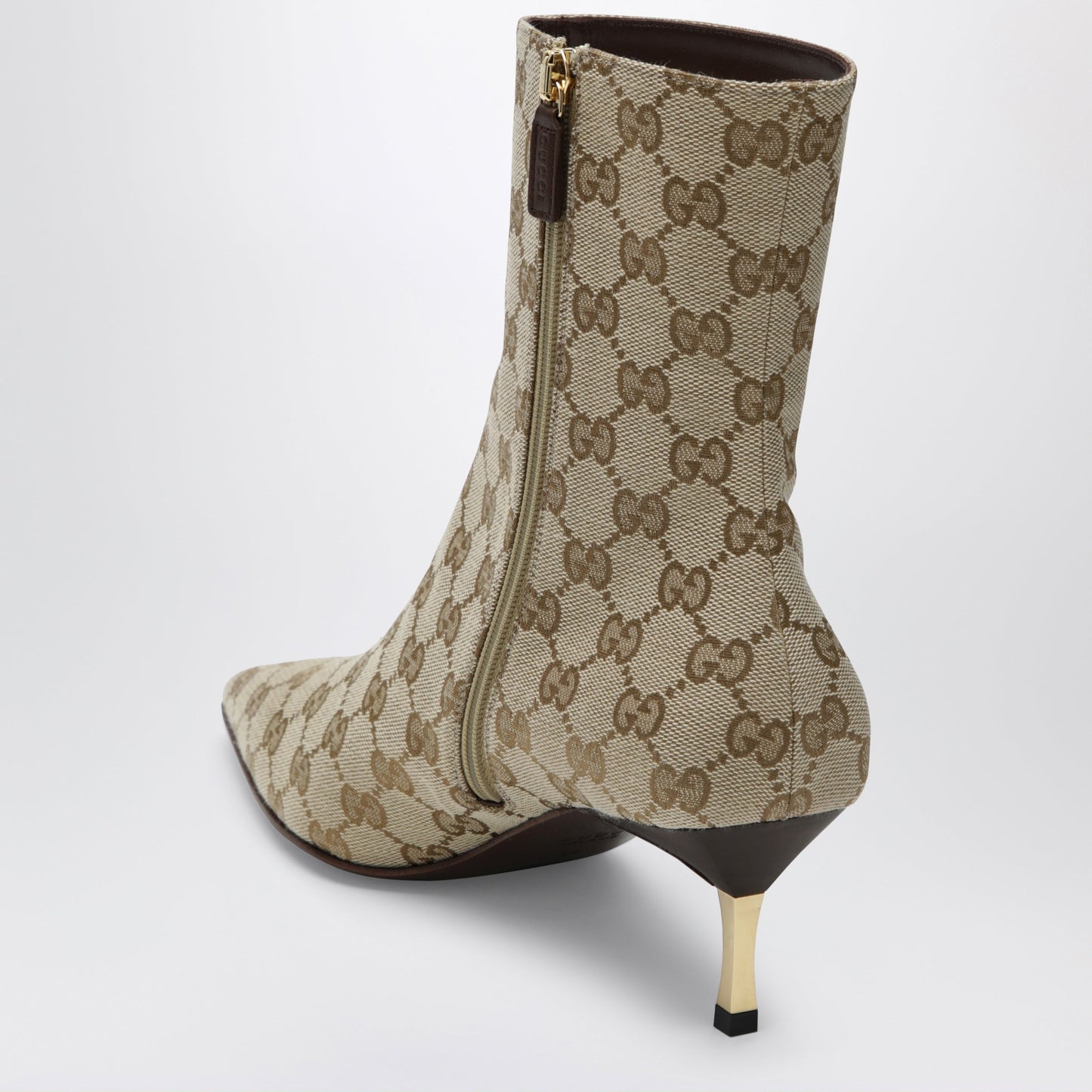Gucci Bombshell Ankle Boot In Gg Fabric Sand/Dark Brown Women GUCCI