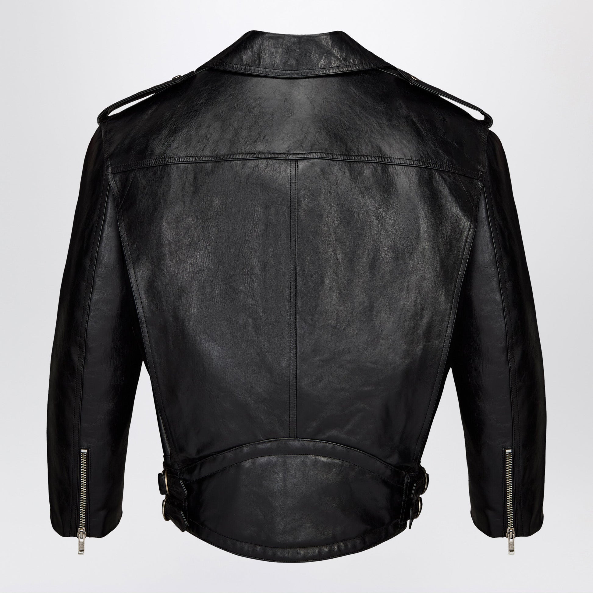 Saint Laurent Pebbled Leather Biker Jacket In Black Women SAINT LAURENT