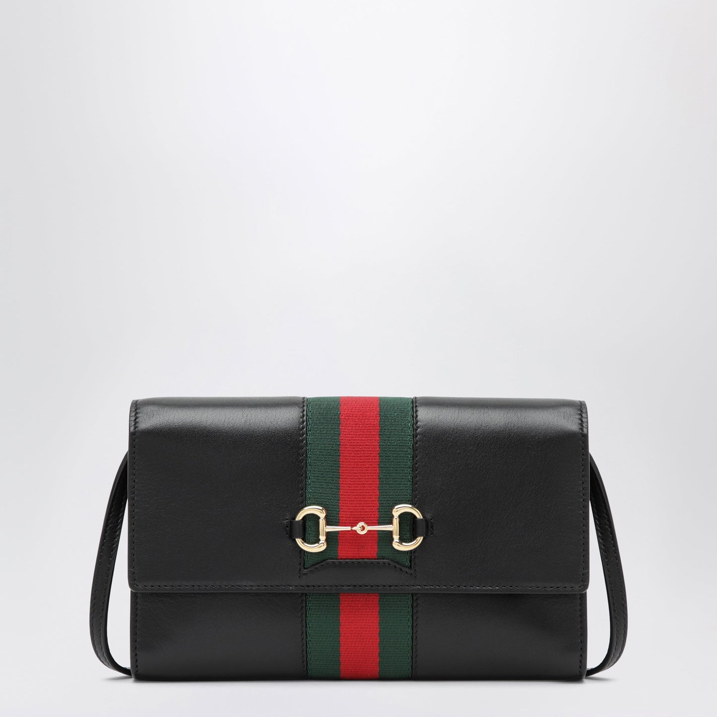 Gucci Black Gucci Horsebit Web Wallet With Strap Women GUCCI