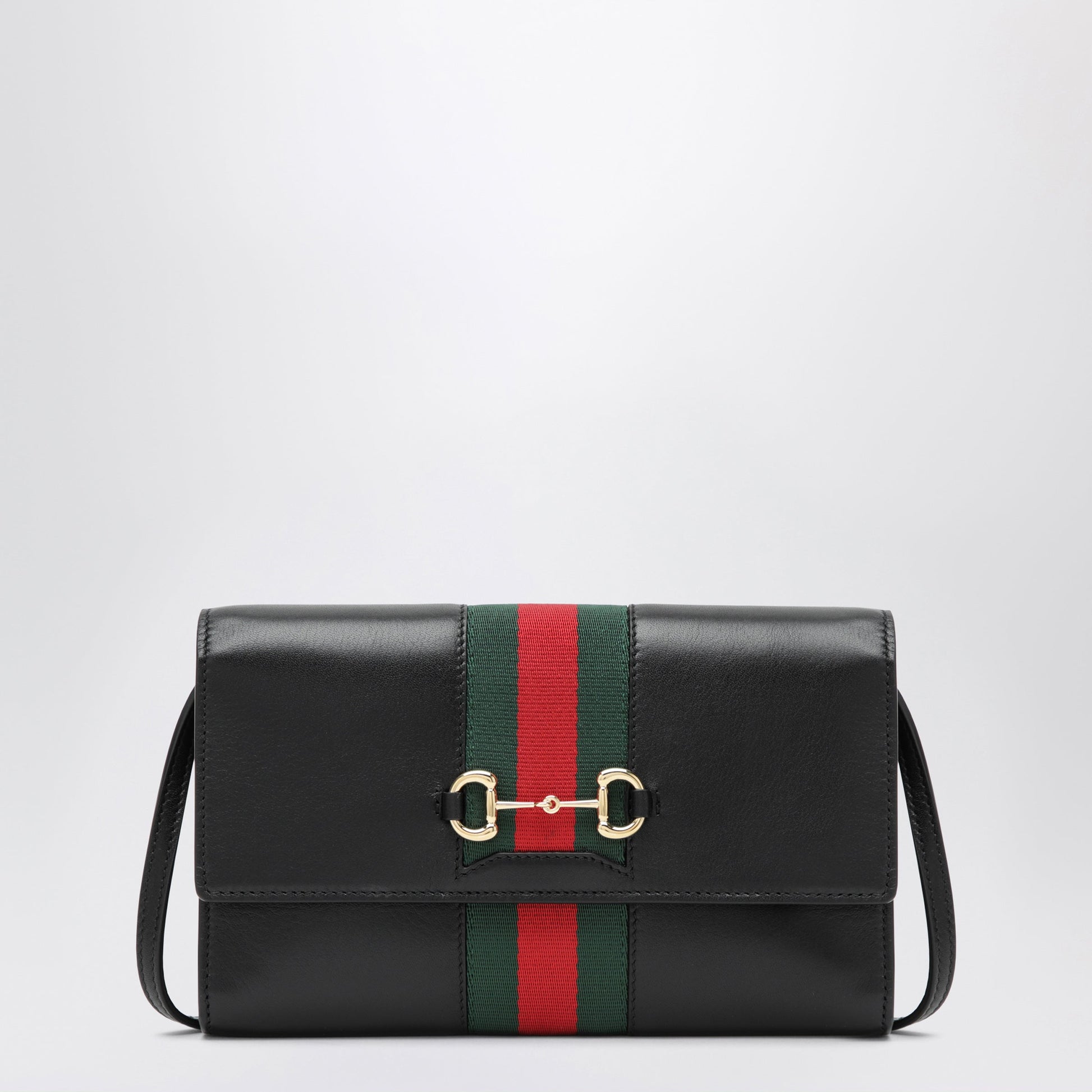 Gucci Black Gucci Horsebit Web Wallet With Strap Women GUCCI