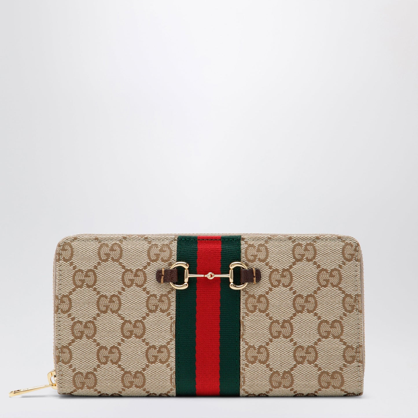 Gucci Horsebit Web Zipped Wallet In Gg Canvas Beige Women GUCCI