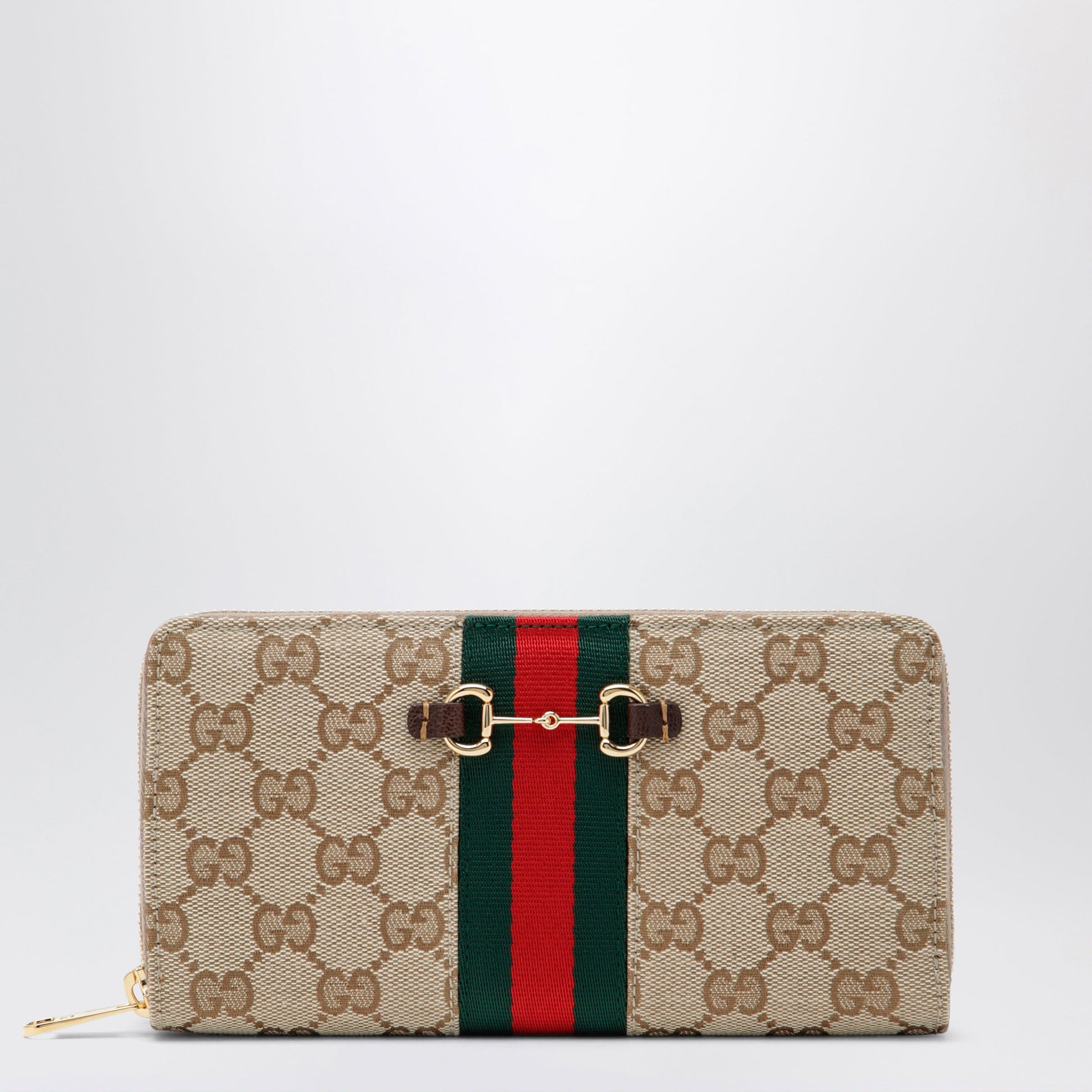 Gucci Horsebit Web Zipped Wallet In Gg Canvas Beige Women GUCCI