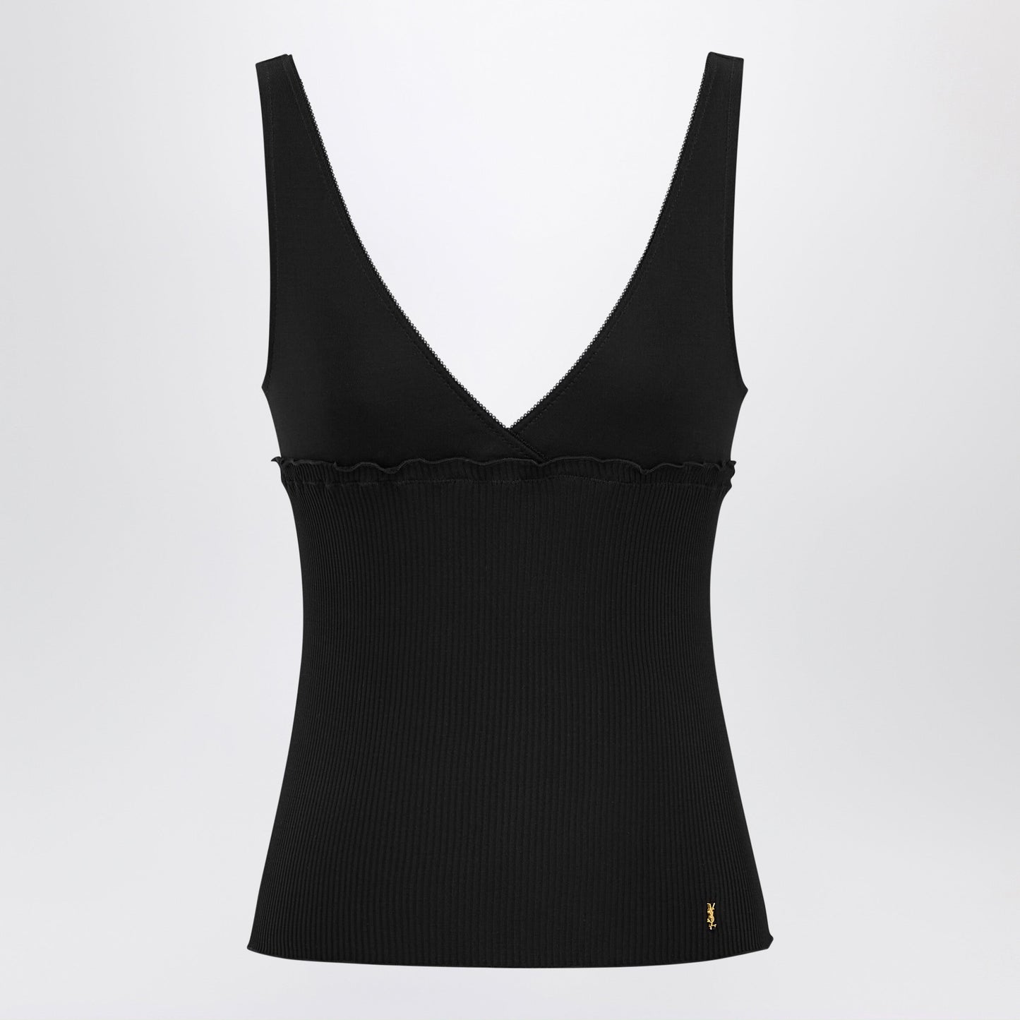 Saint Laurent Cassandre Ribbed Silk Jersey Tank Top, Black Women SAINT LAURENT