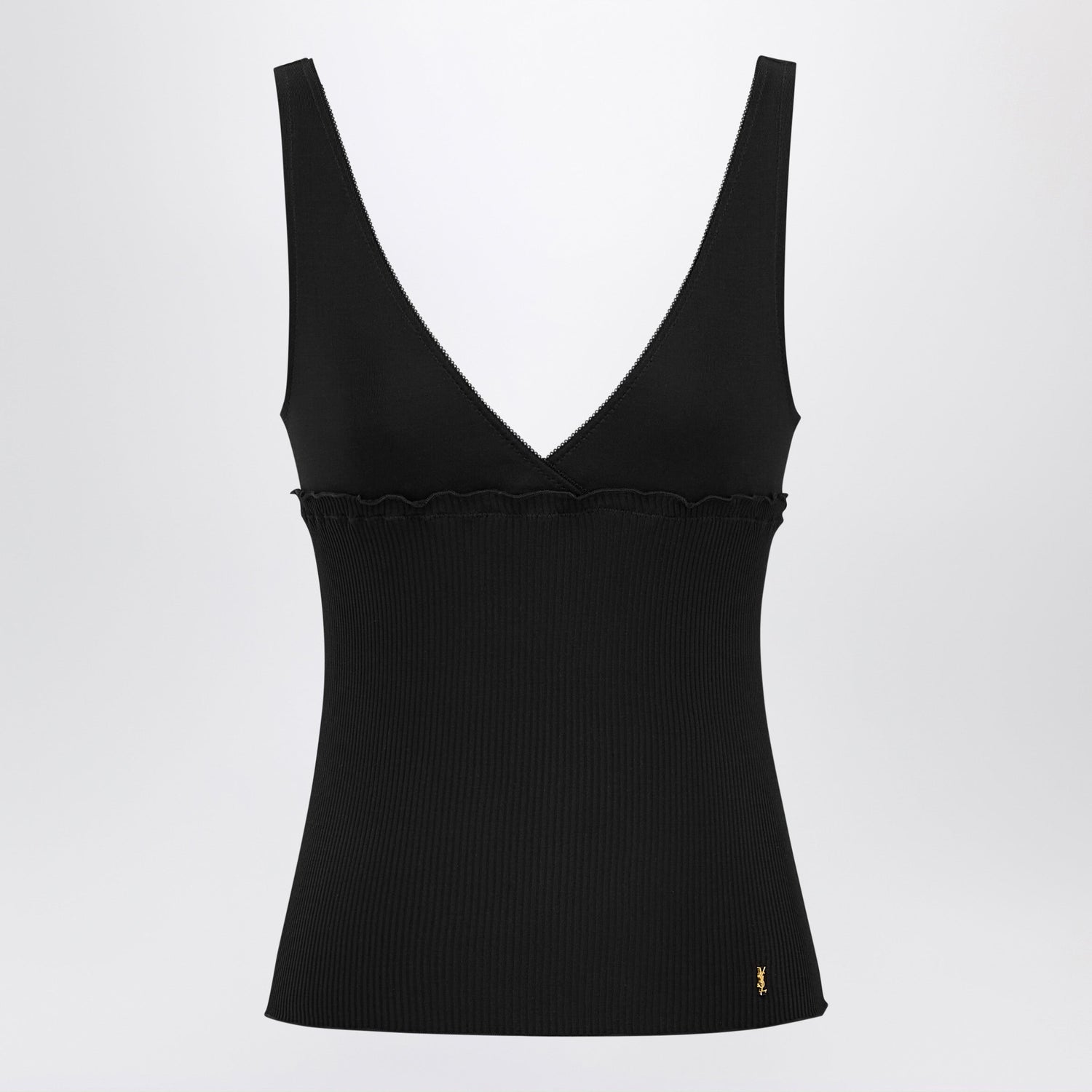 Saint Laurent Cassandre Ribbed Silk Jersey Tank Top, Black Women SAINT LAURENT