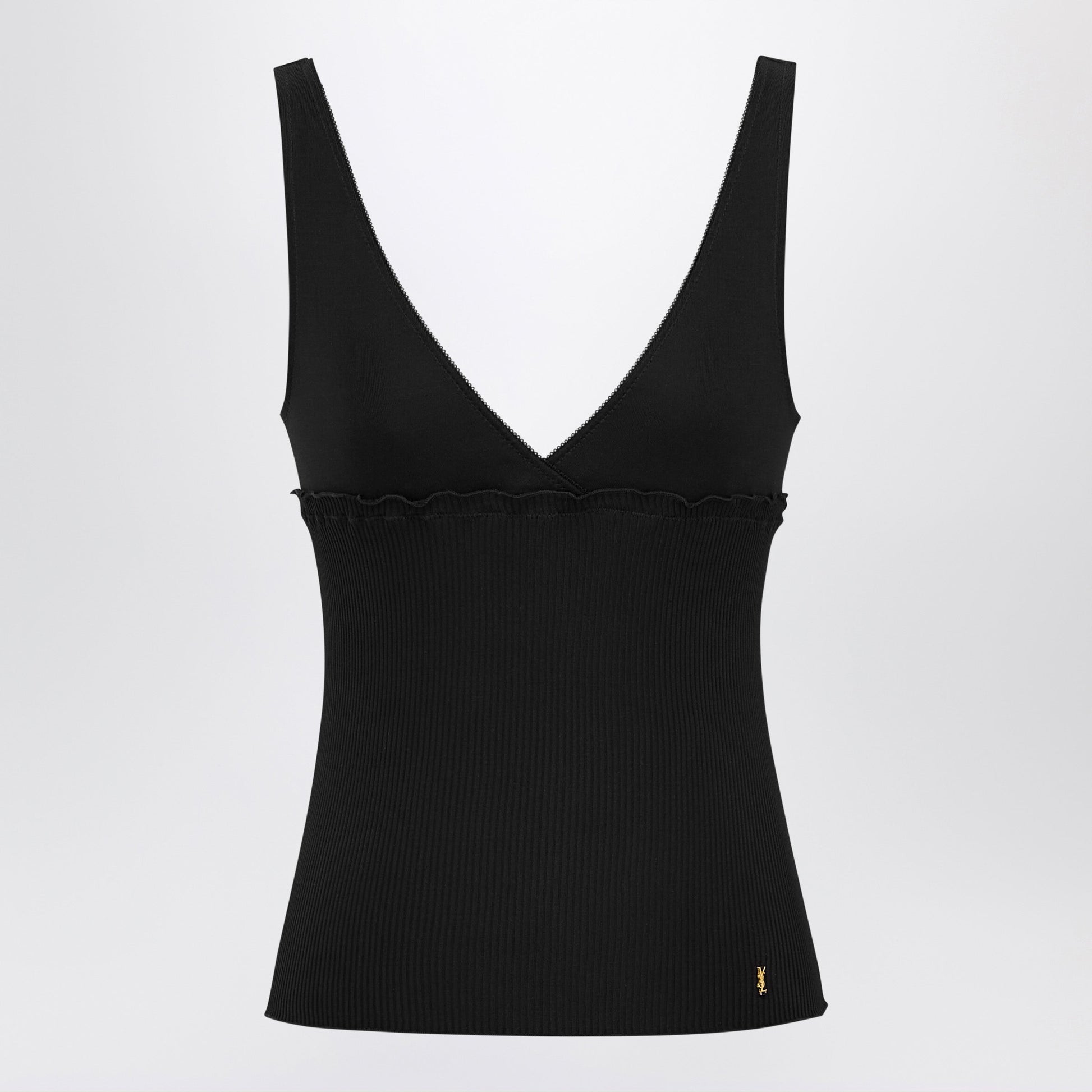 Saint Laurent Cassandre Ribbed Silk Jersey Tank Top, Black Women SAINT LAURENT