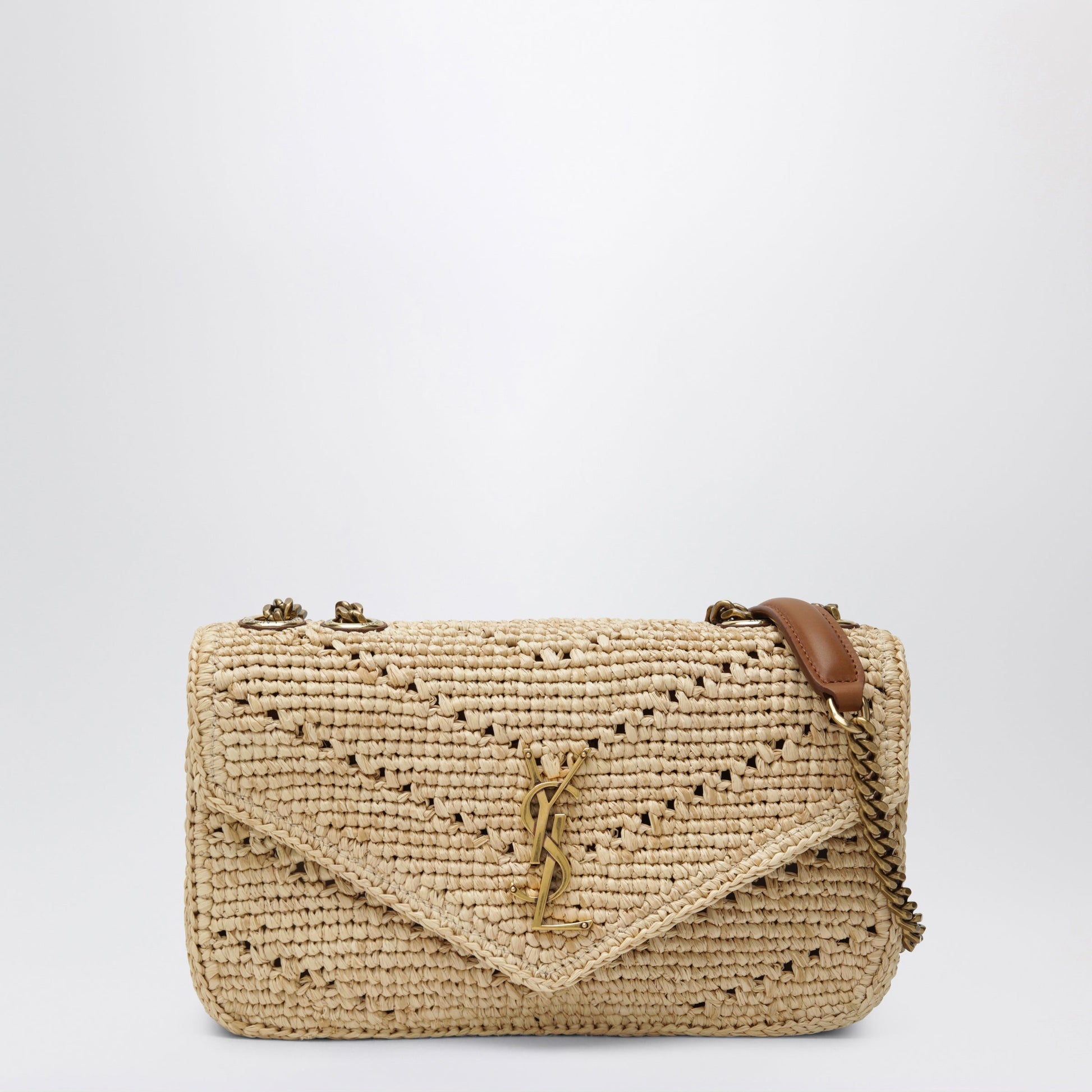 Saint Laurent Small Loulou Chevron Crochet Raffia Bag In Brown Women SAINT LAURENT