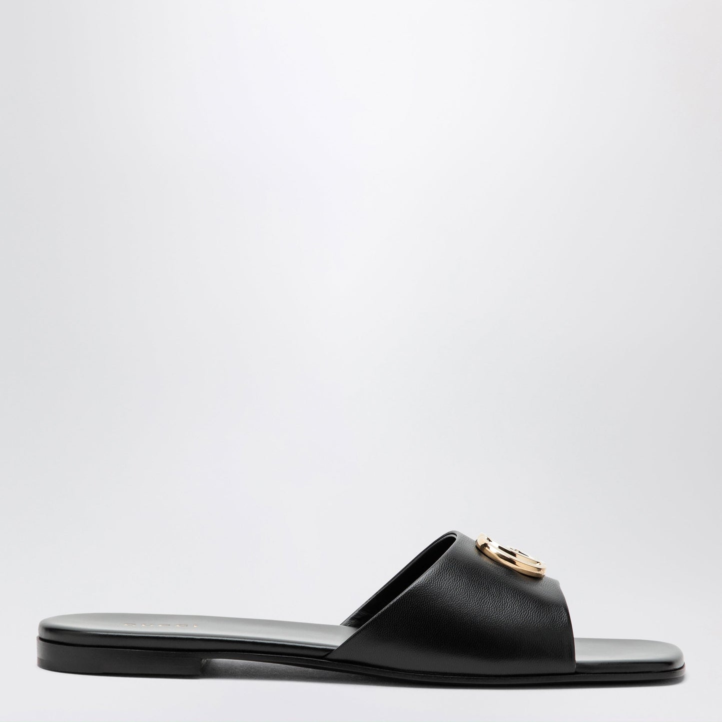 Gucci Black Nappa Leather Double G Slides Women GUCCI