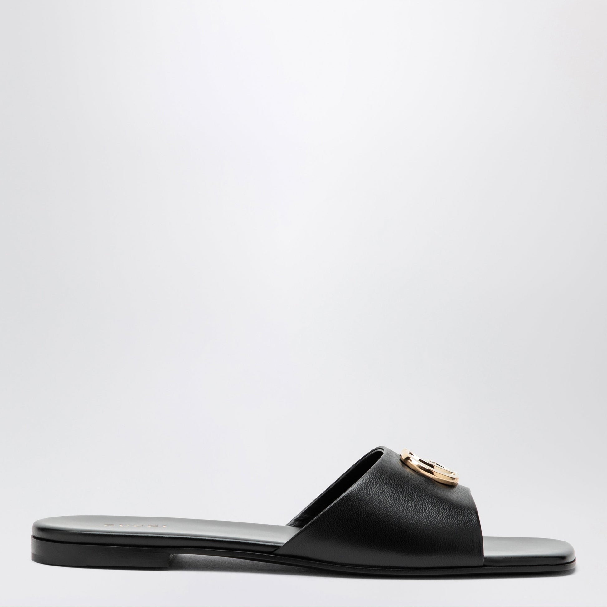 Gucci Black Nappa Leather Double G Slides Women GUCCI