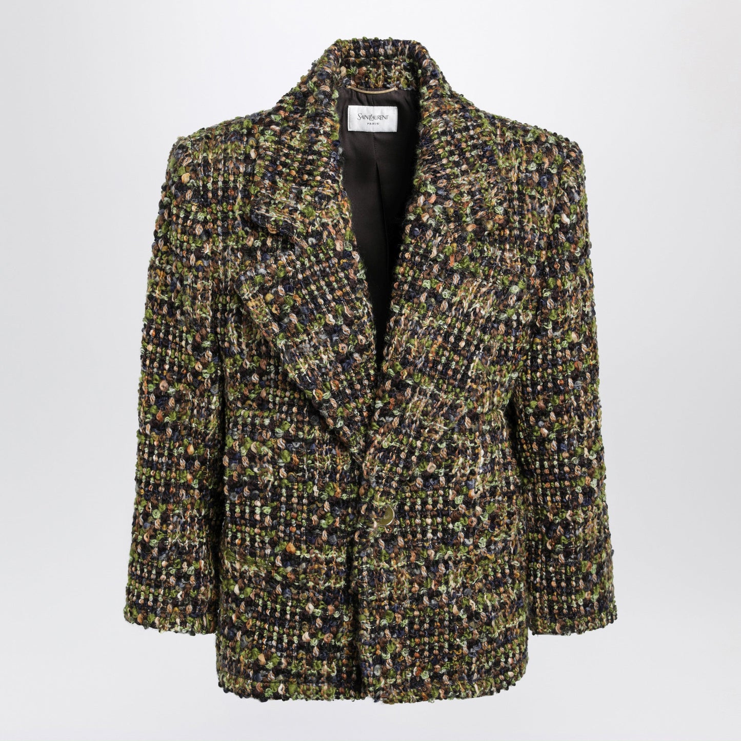 Saint Laurent Single-Breasted Khaki Grey Green Tweed Jacket Women SAINT LAURENT