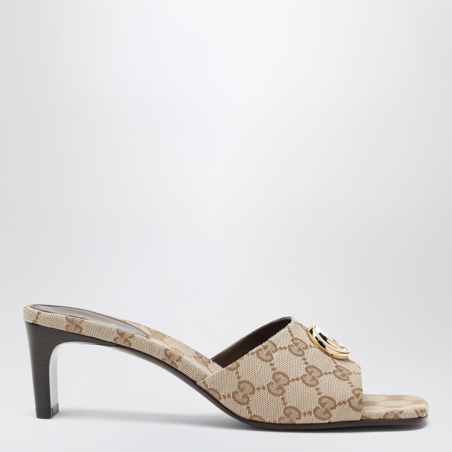 Gucci Double G Slider Sandals In Gg Canvas In Vintage Sand Women GUCCI