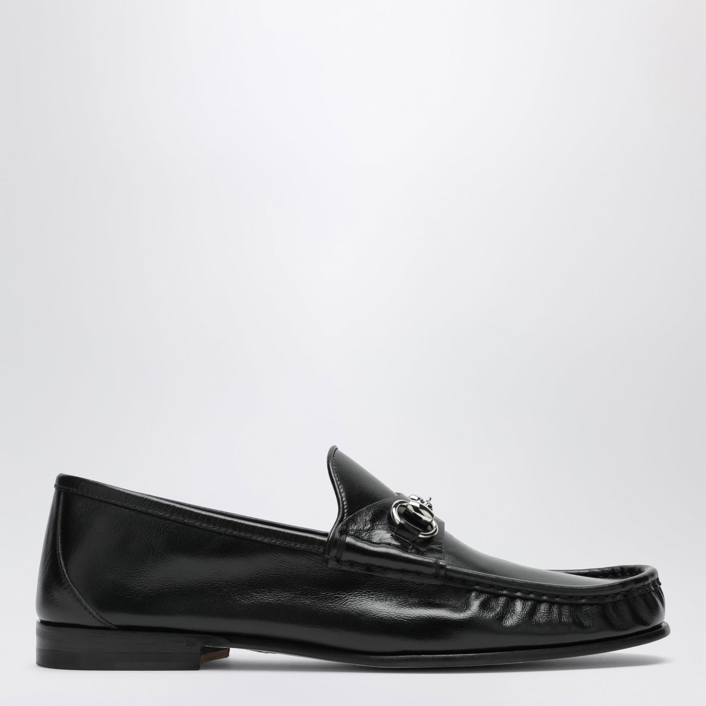 Gucci Lugano Black Leather Loafer With Silver Horsebit Men GUCCI