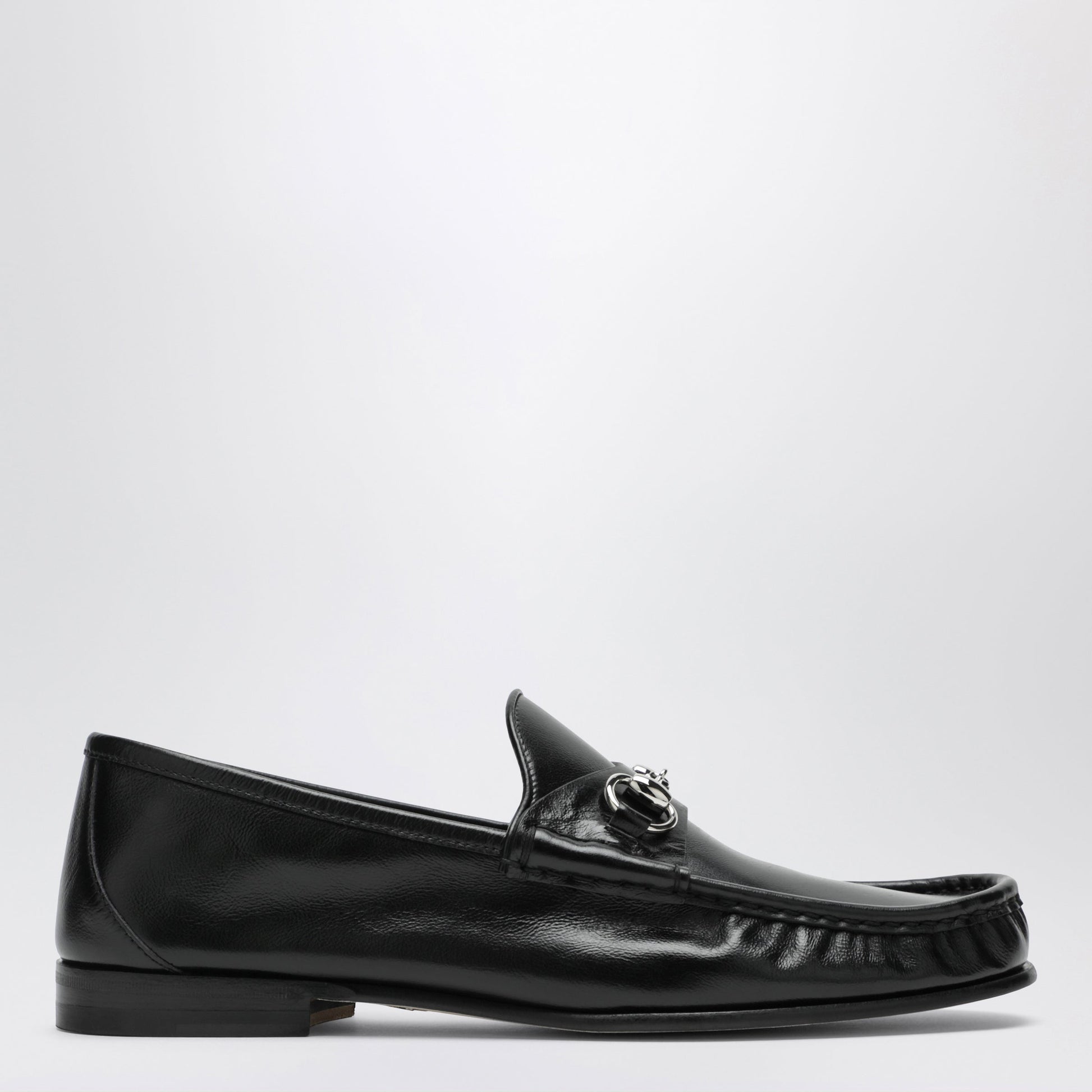 Gucci Lugano Black Leather Loafer With Silver Horsebit Men GUCCI