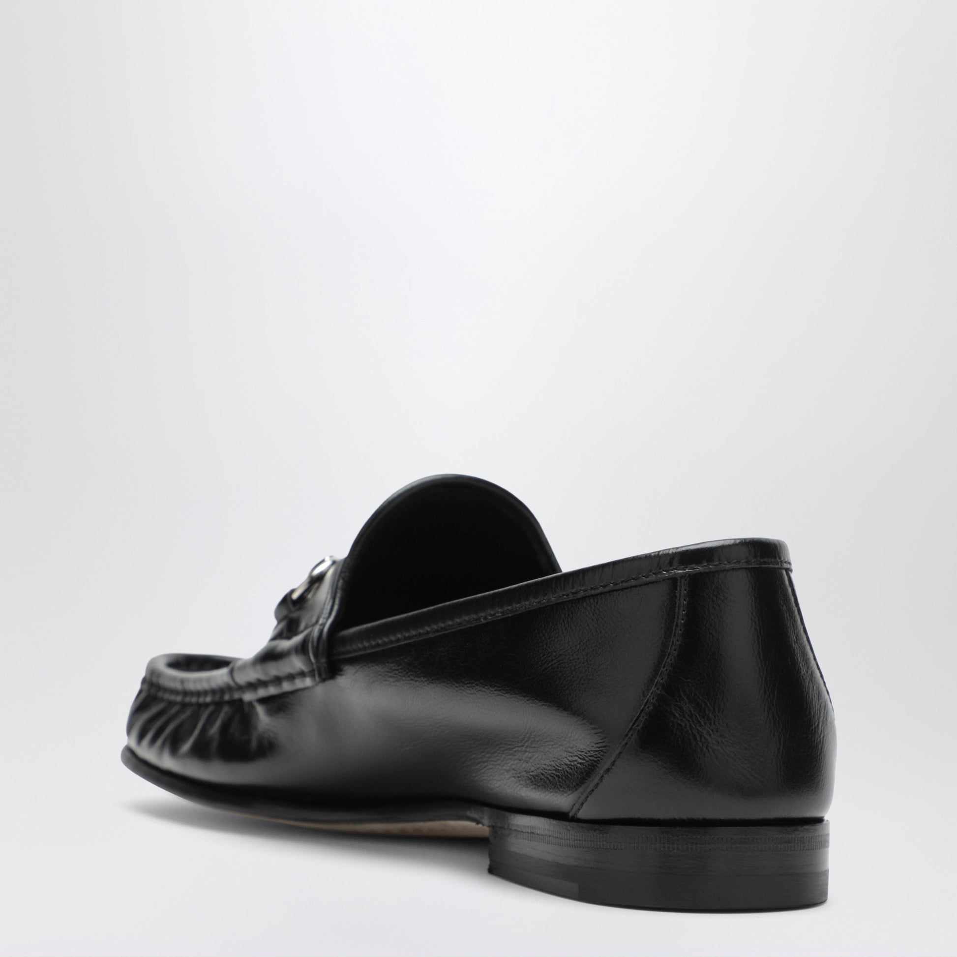 Gucci Lugano Black Leather Loafer With Silver Horsebit Men GUCCI
