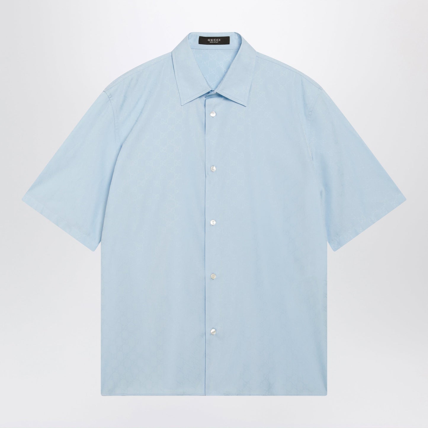 Gucci Gg Cotton Poplin Short-Sleeve Shirt In Light Blue Men GUCCI