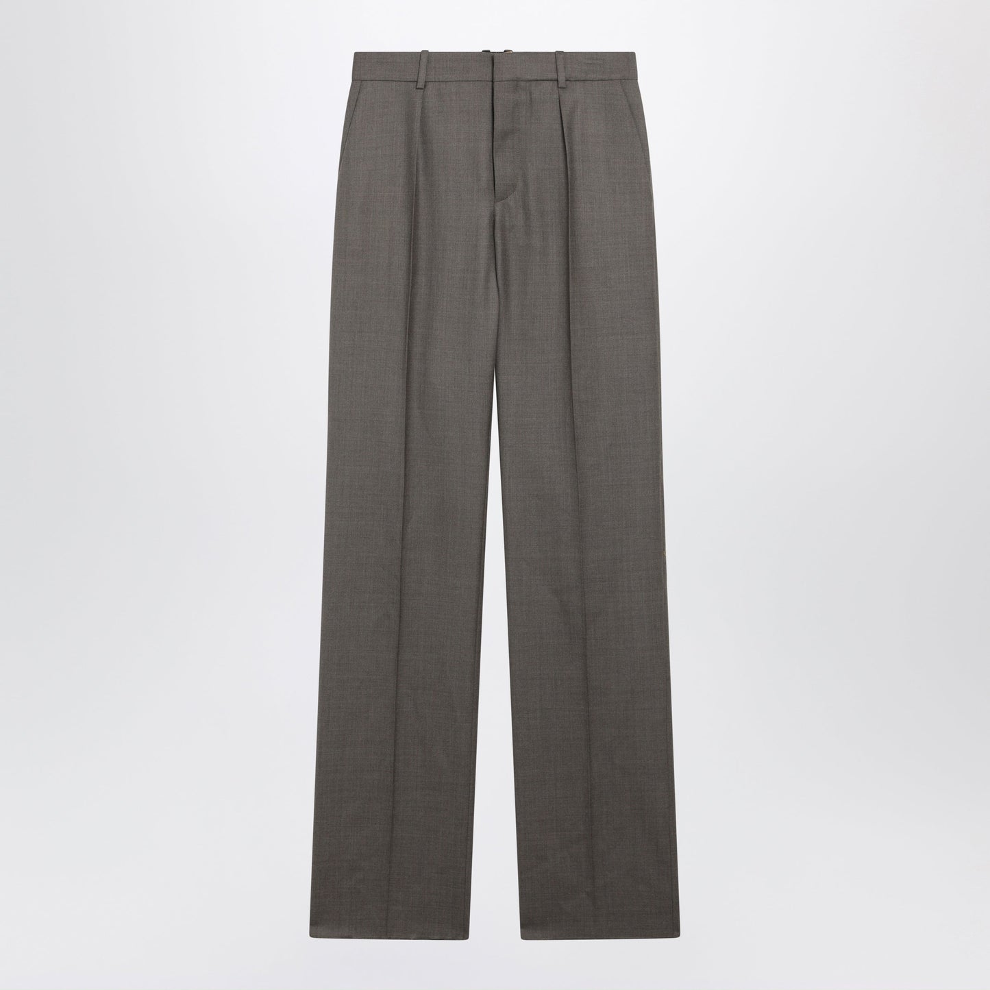Saint Laurent Mid-Rise Tailored Straight-Leg Wool Trousers In Brown Women SAINT LAURENT