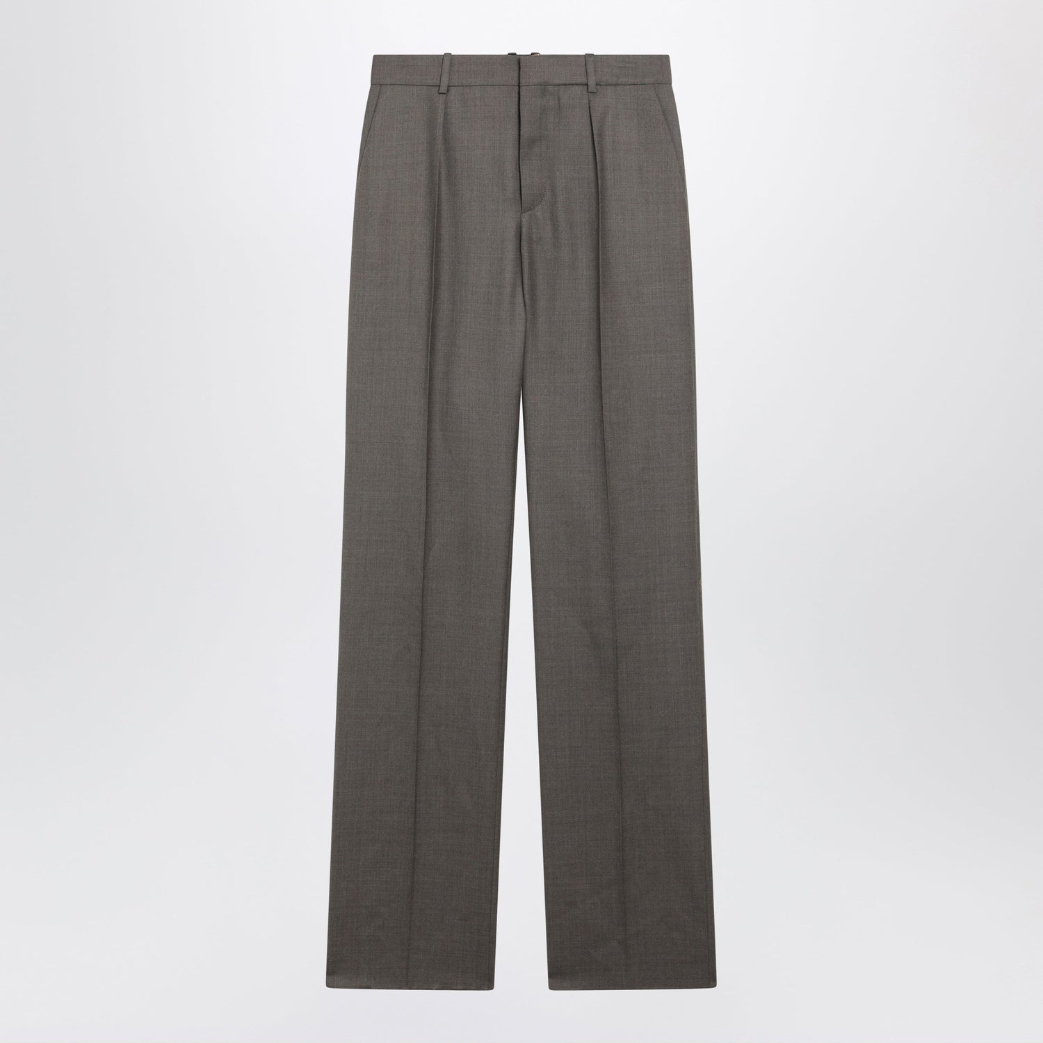 Saint Laurent Mid-Rise Tailored Straight-Leg Wool Trousers In Brown Women SAINT LAURENT