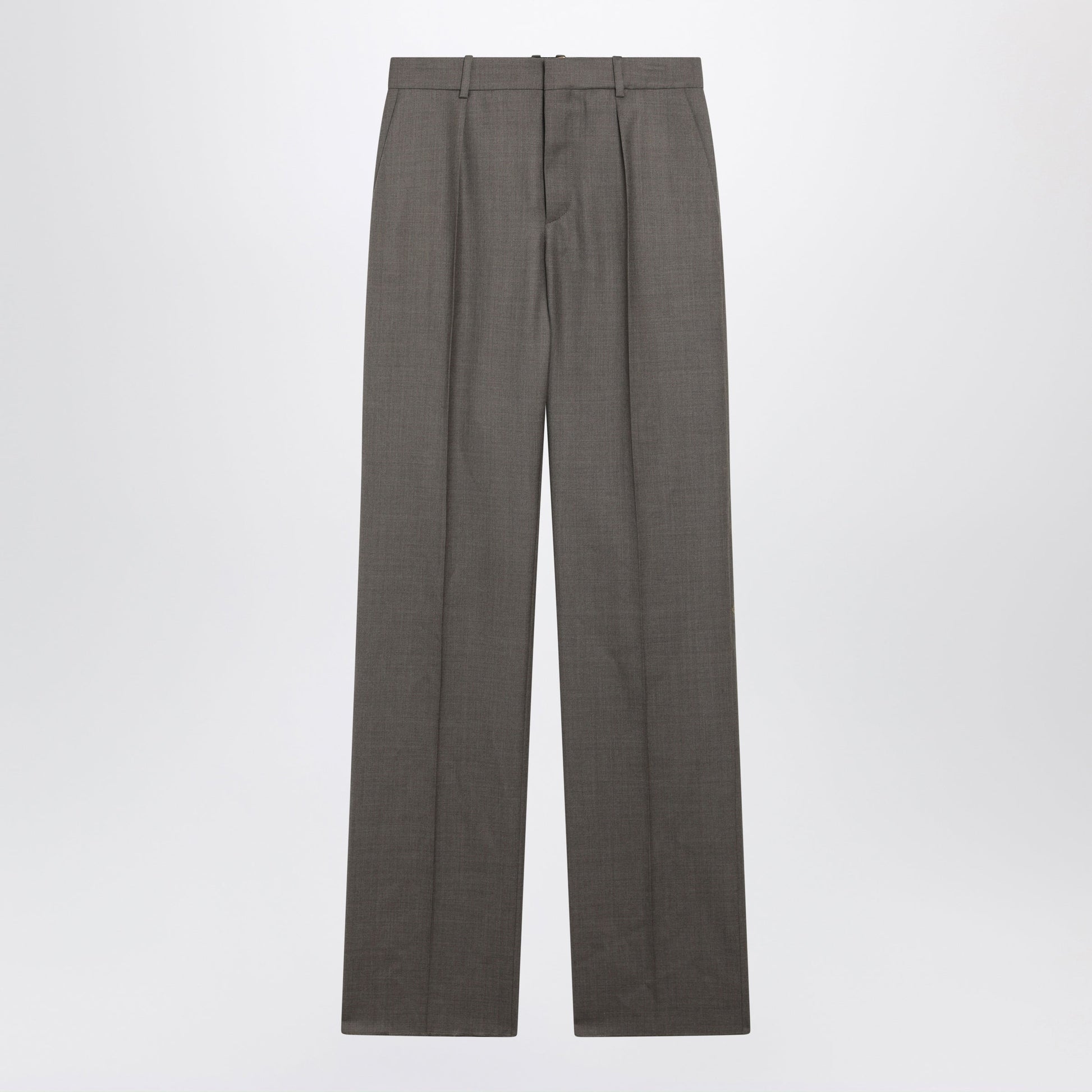 Saint Laurent Mid-Rise Tailored Straight-Leg Wool Trousers In Brown Women SAINT LAURENT