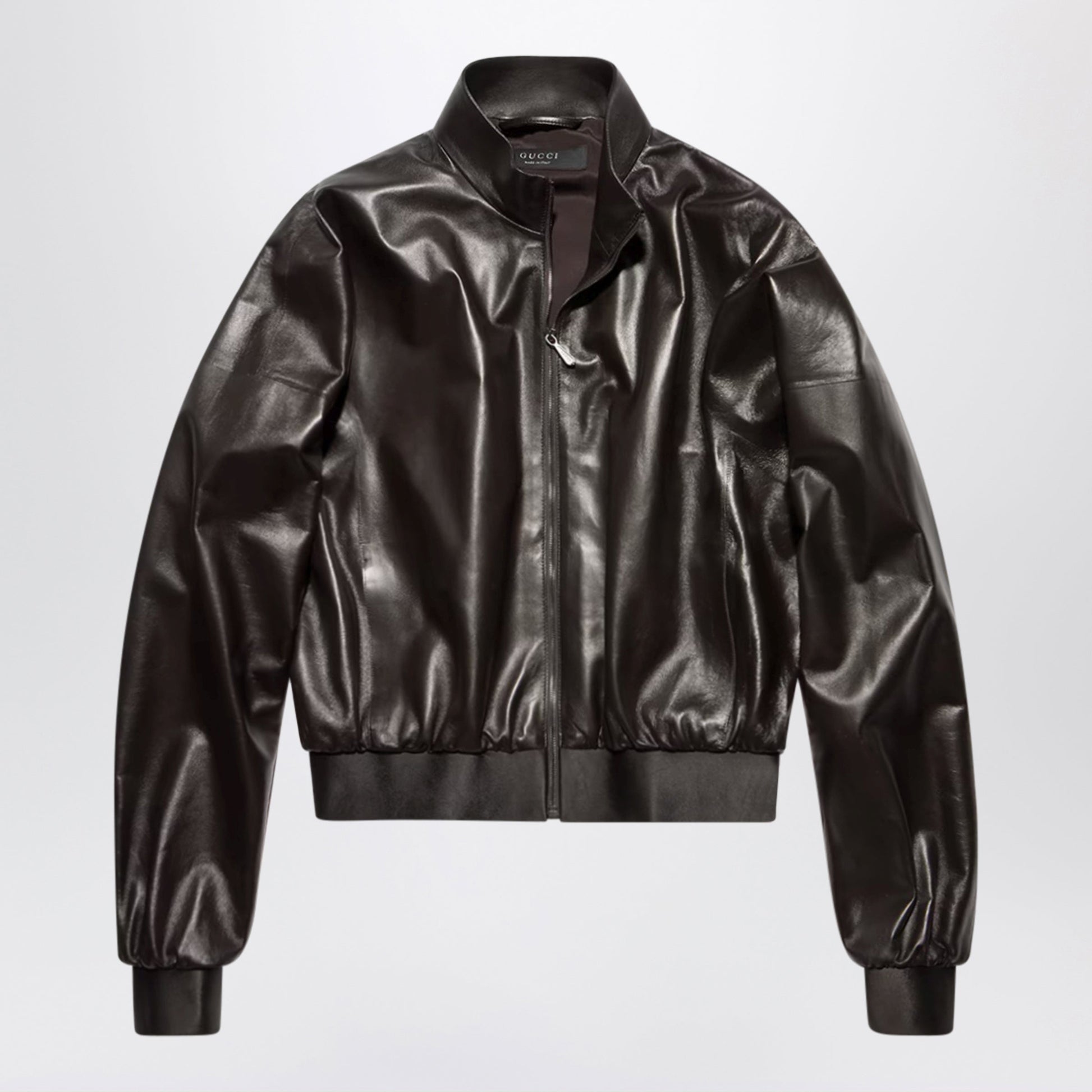 Gucci Soft Nappa Leather Bomber Jacket In Dark Brown Women GUCCI