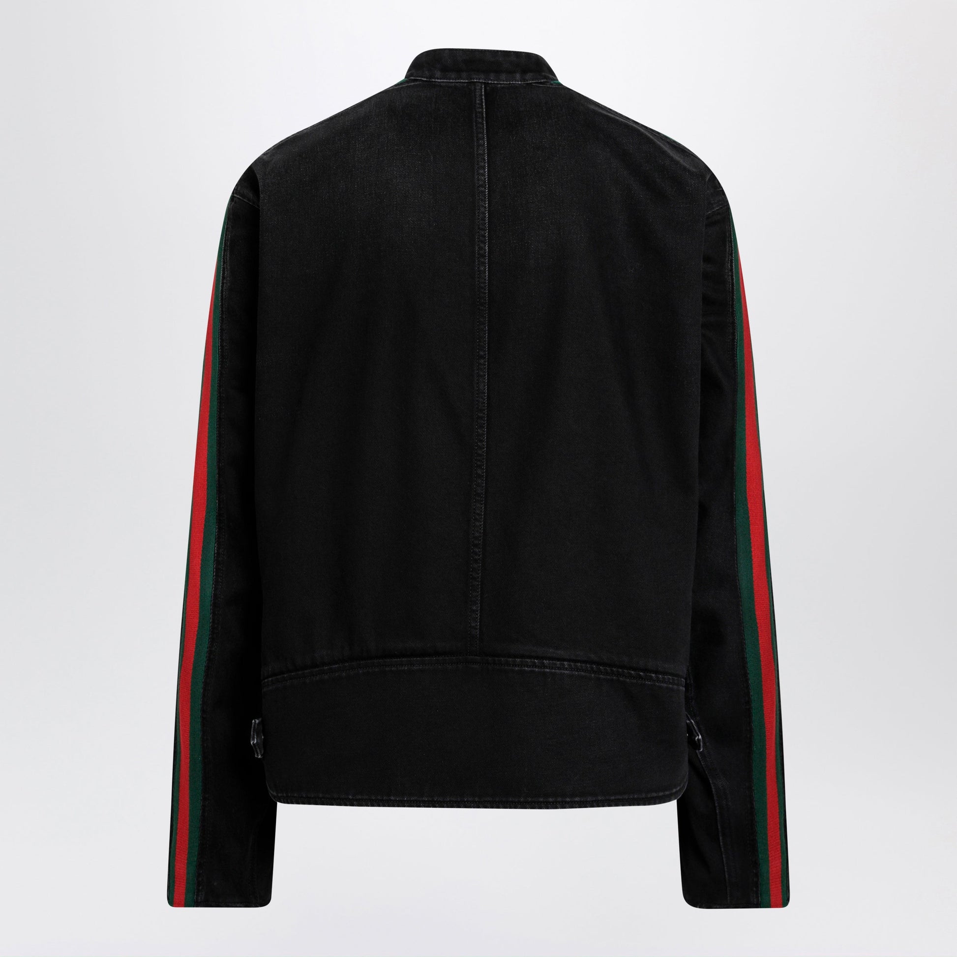 Gucci Black Cotton Denim Biker Jacket With Web Trim Men GUCCI