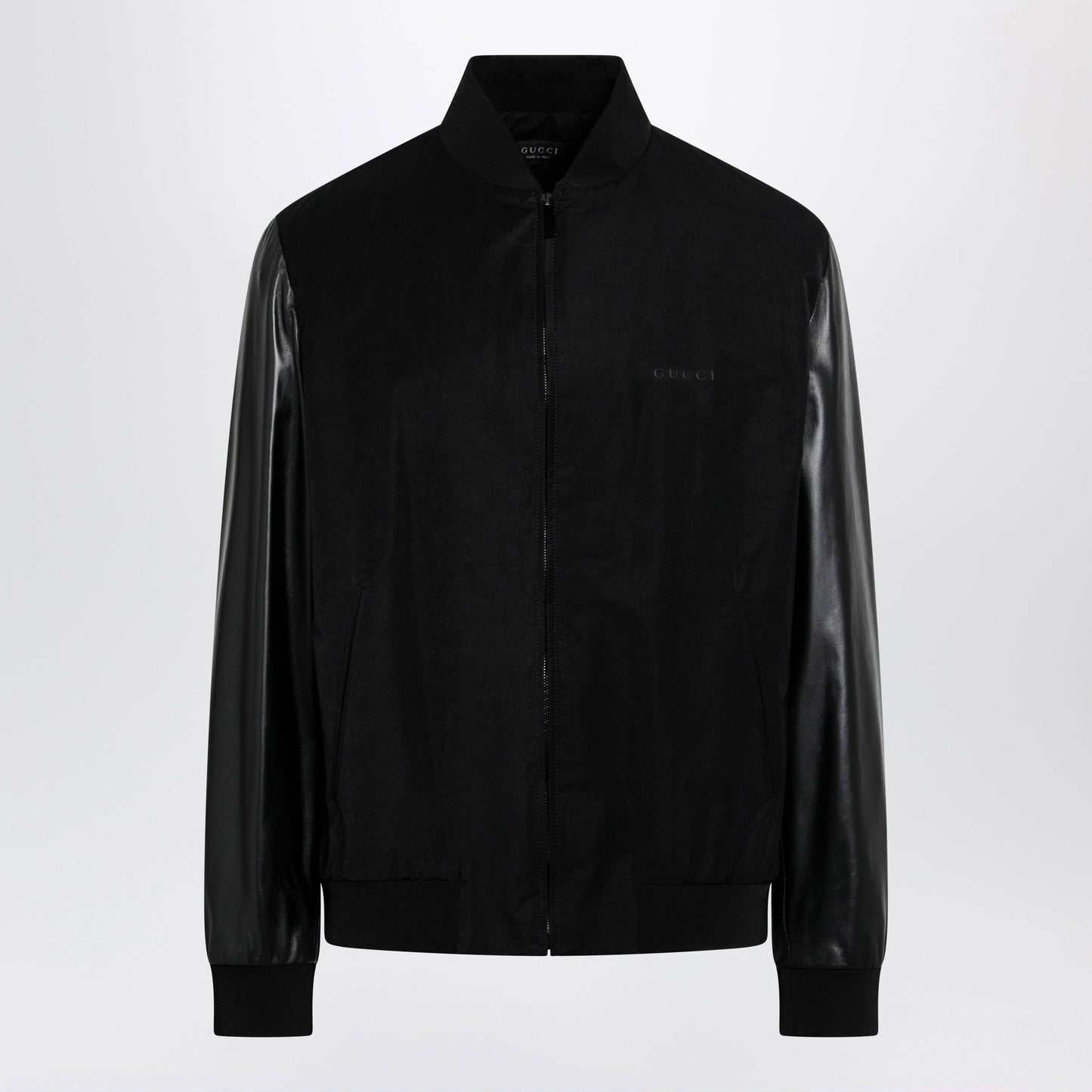 Gucci Fabric Bomber With Nappa Leather Sleeves, Black Men GUCCI