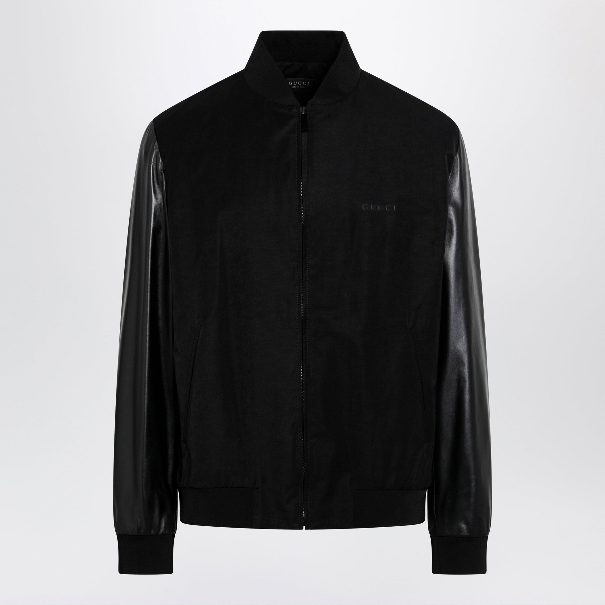 Gucci Fabric Bomber With Nappa Leather Sleeves, Black Men GUCCI