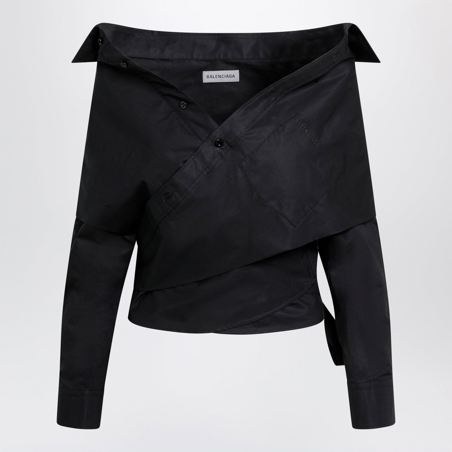 Balenciaga Off-Shoulder Wrap Shirt In Black Women BALENCIAGA