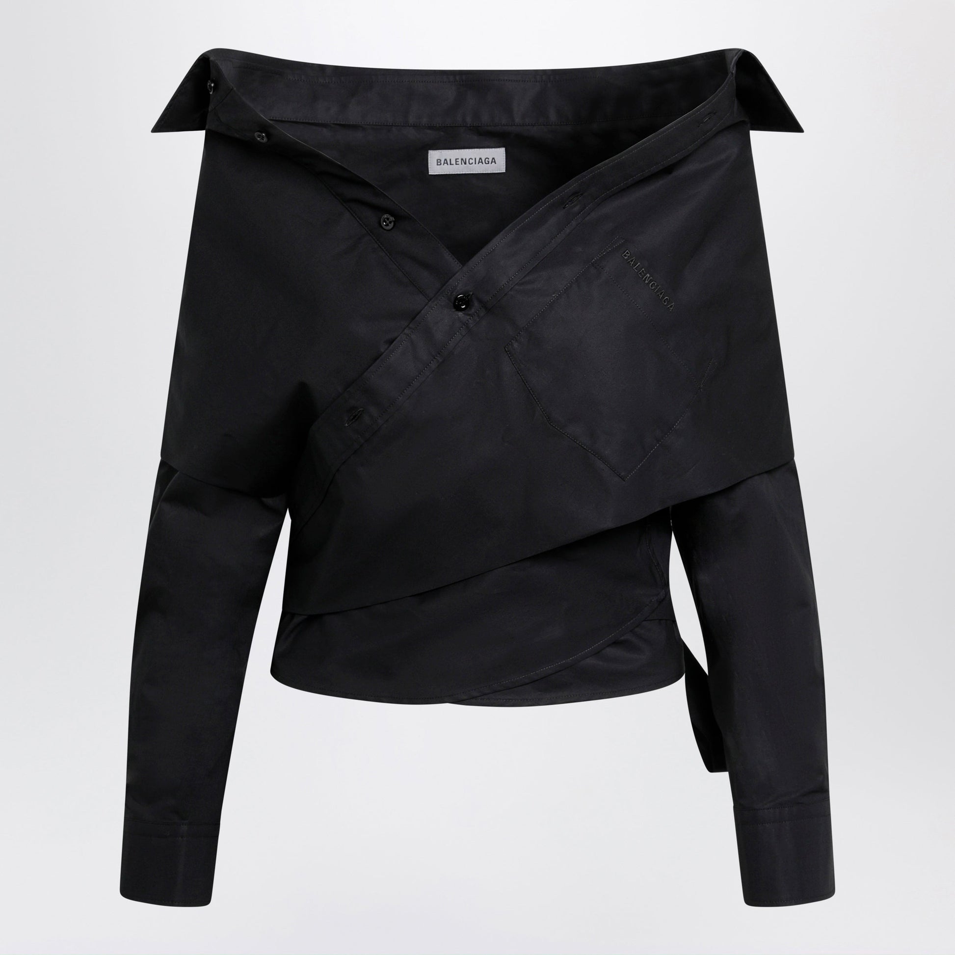 Balenciaga Off-Shoulder Wrap Shirt In Black Women BALENCIAGA