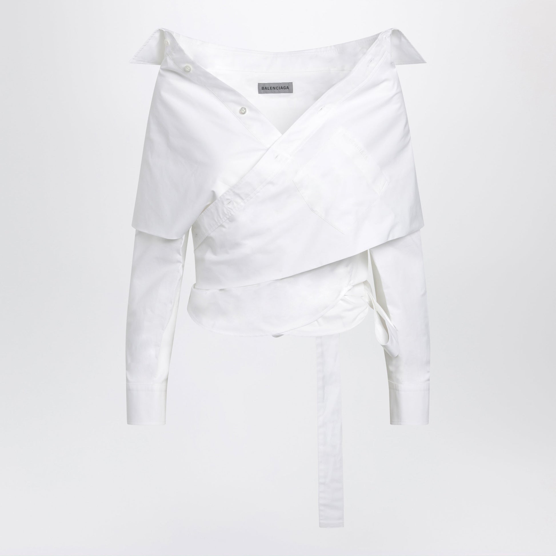 Balenciaga White Wrap Shirt With Off-Shoulder Design Women BALENCIAGA
