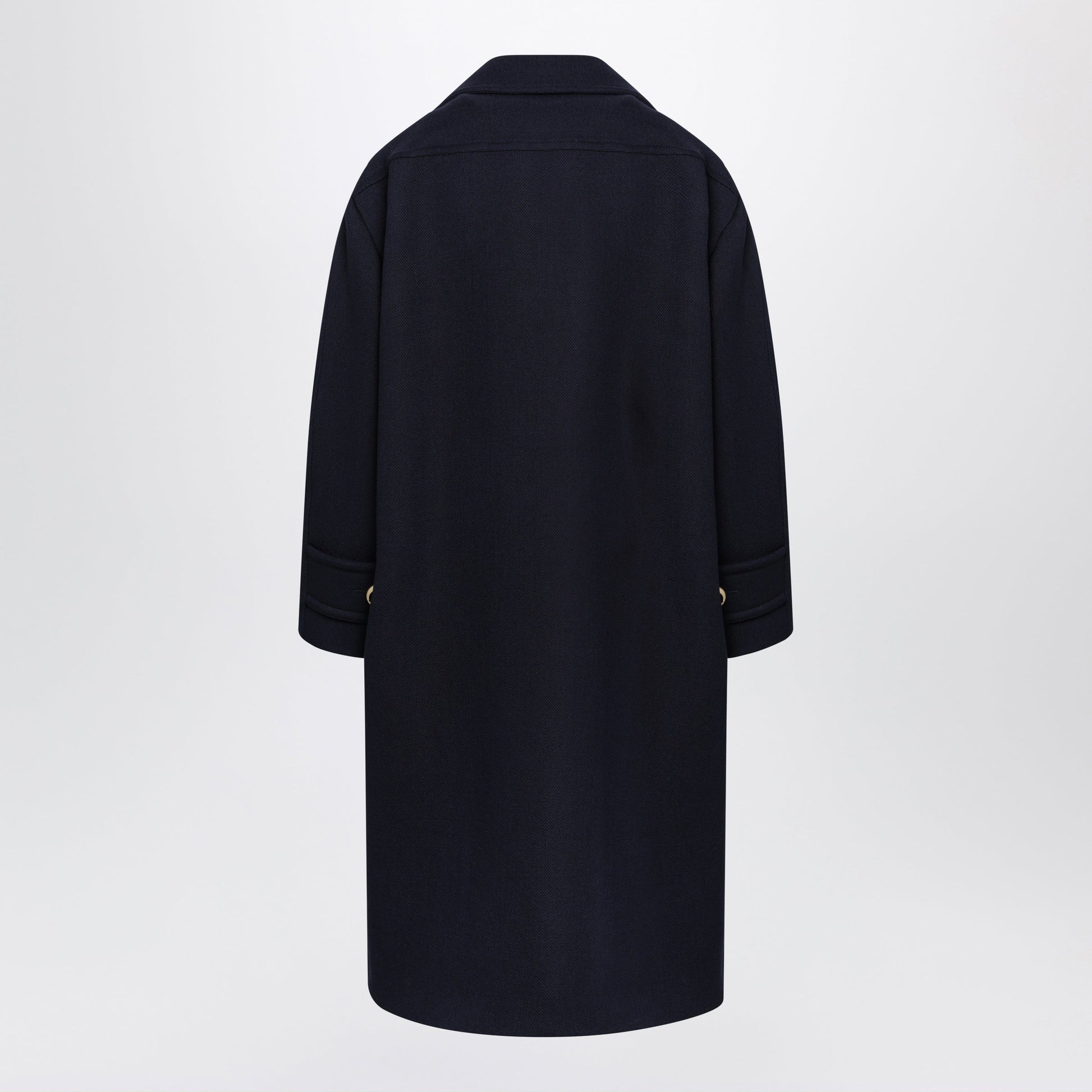 Balenciaga Long Navy Textured Wool Pea Coat Women BALENCIAGA