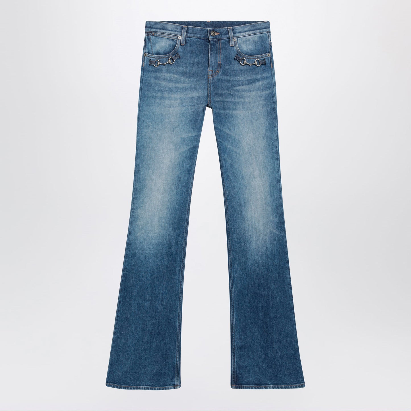 Gucci Low-Rise Flare Jeans With Horsebit In Blue Denim Women GUCCI
