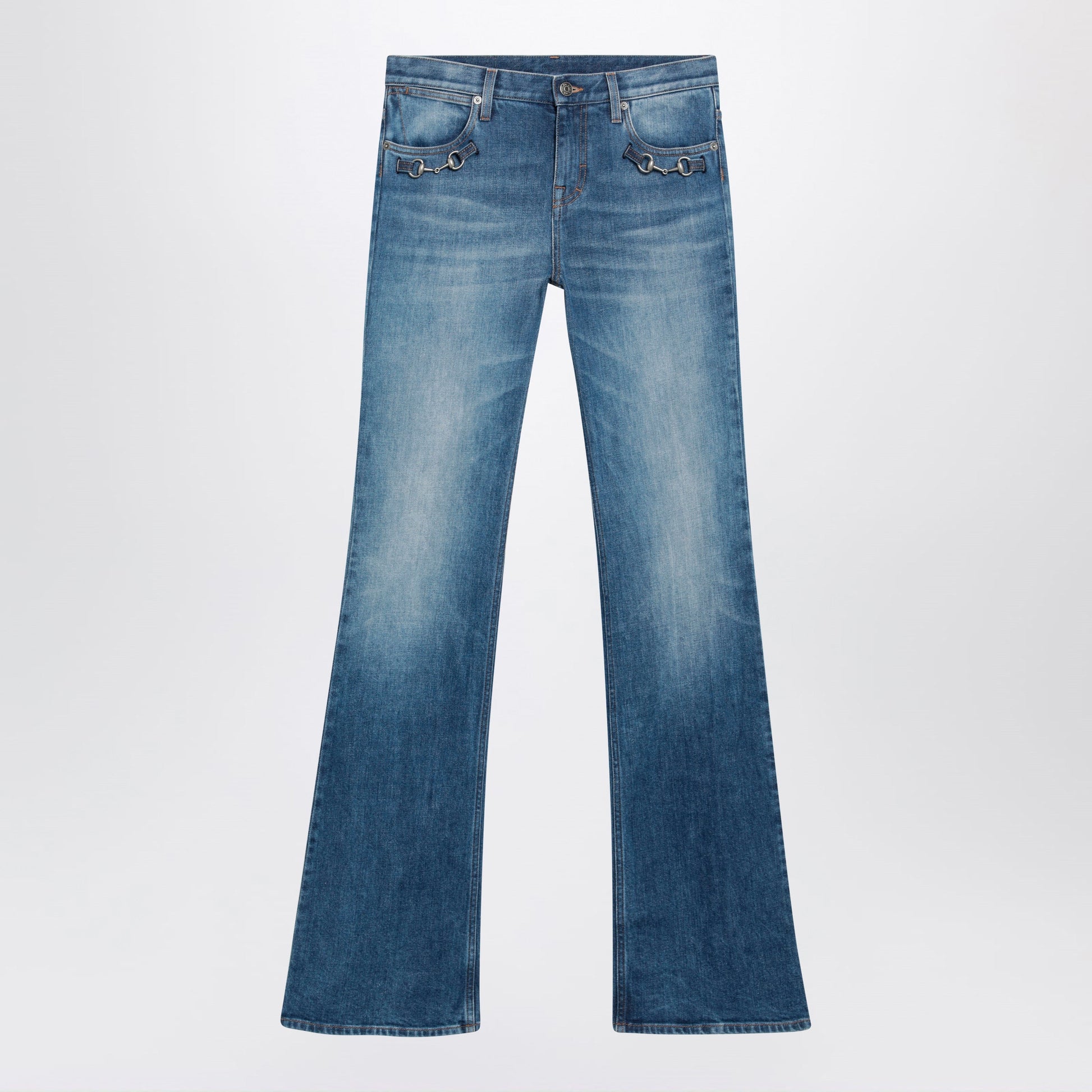 Gucci Low-Rise Flare Jeans With Horsebit In Blue Denim Women GUCCI