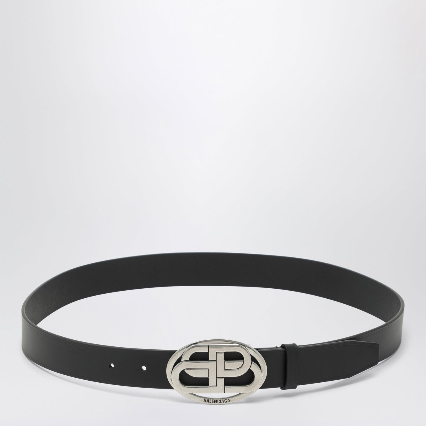 Balenciaga Black Leather Oval Bb Belt Men BALENCIAGA