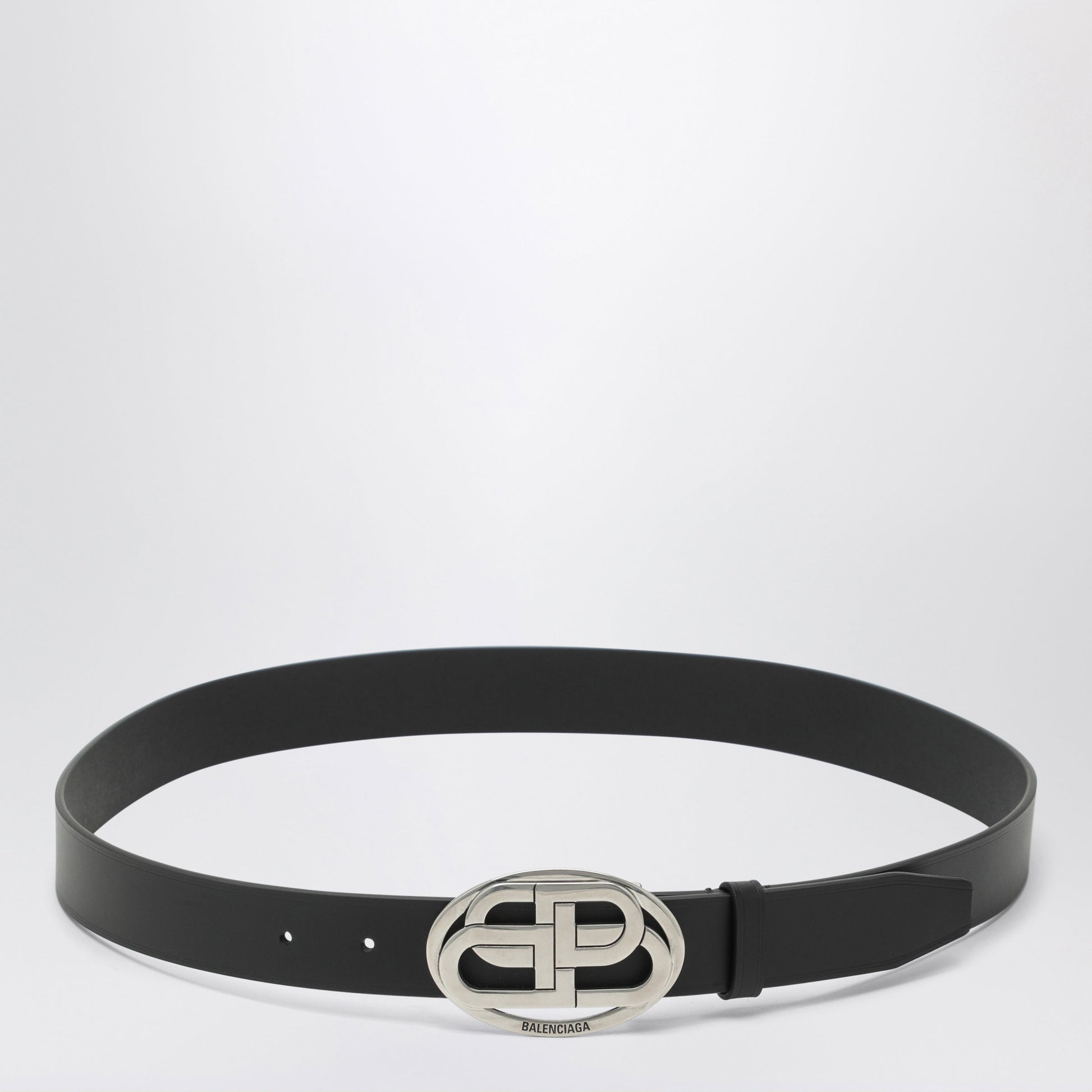 Balenciaga Black Leather Oval Bb Belt Men BALENCIAGA