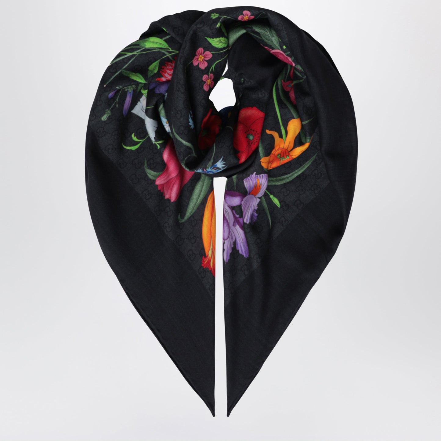 Gucci Wool And Silk Scarf With Floral Print Women GUCCI
