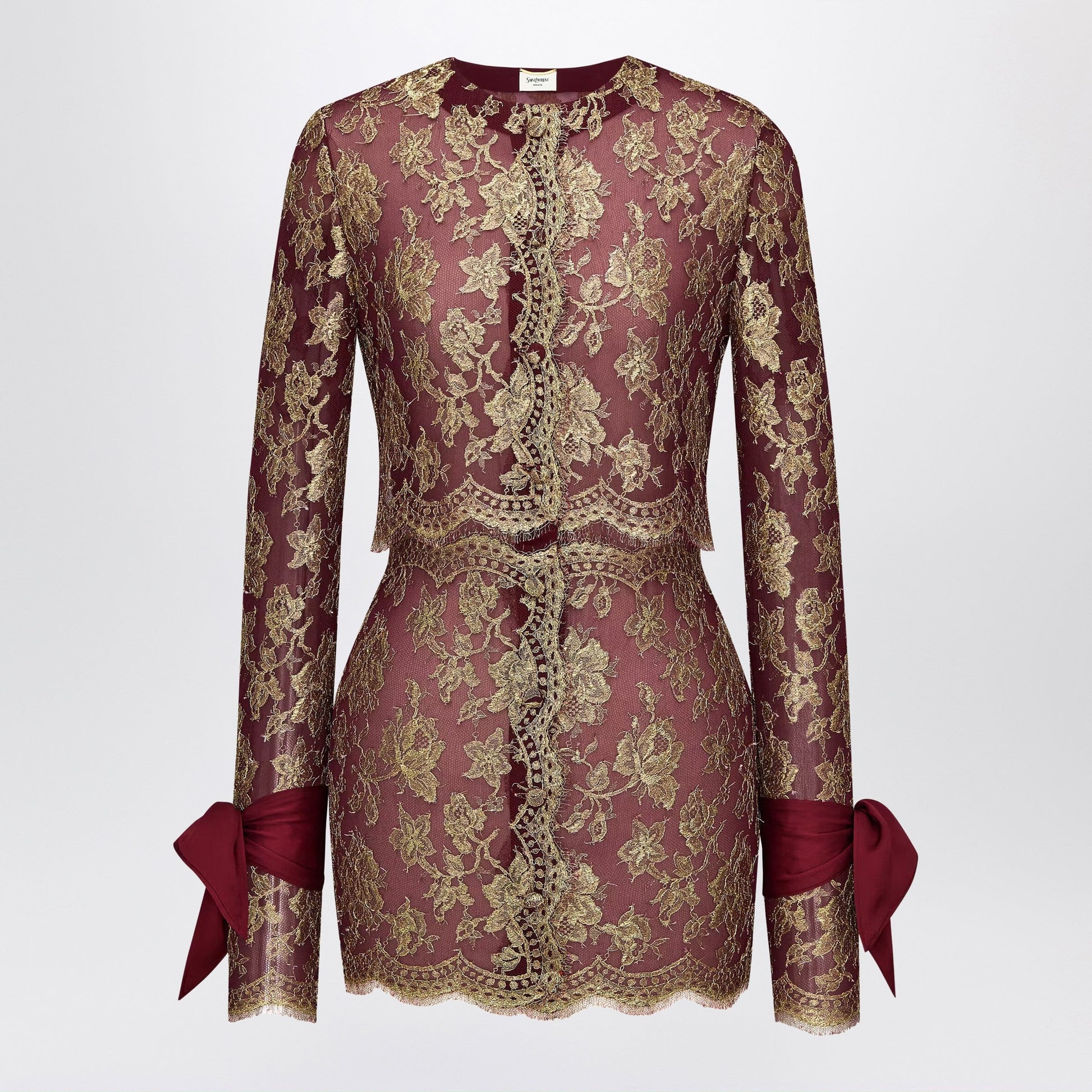 Saint Laurent Pepin Mini Dress In Metallic Lace Women SAINT LAURENT