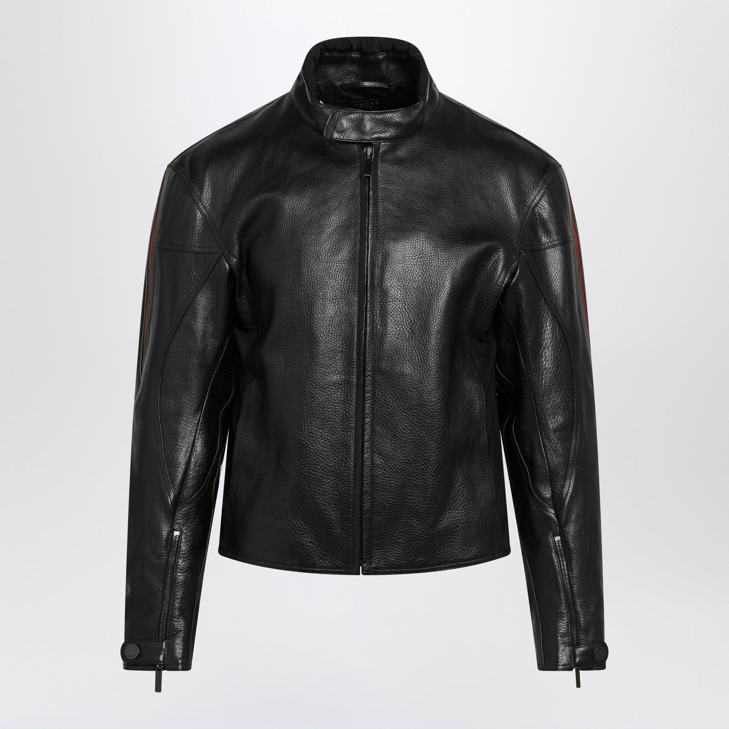 Gucci Black Leather Biker Jacket With Web Detail Men GUCCI