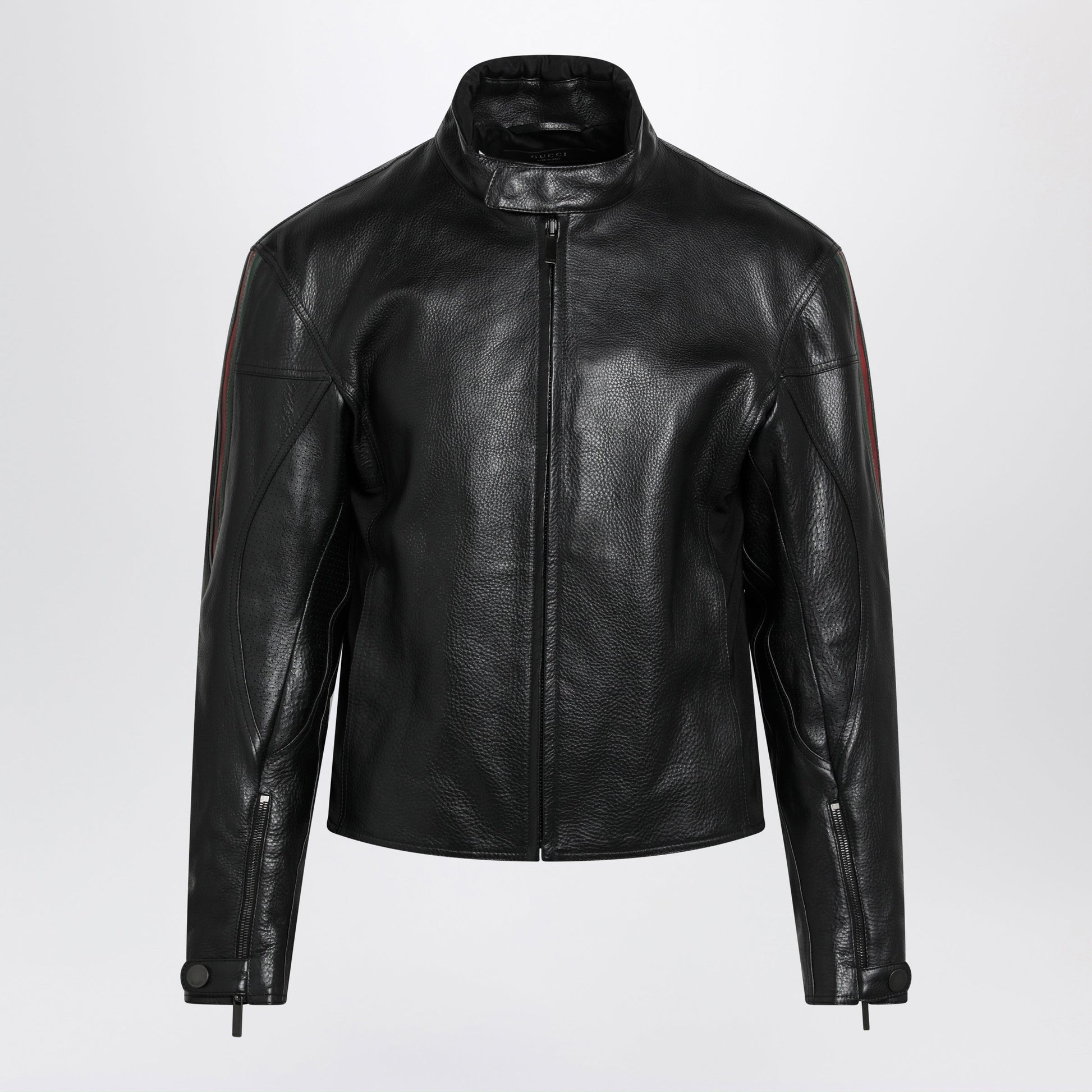 Gucci Black Leather Biker Jacket With Web Detail Men GUCCI