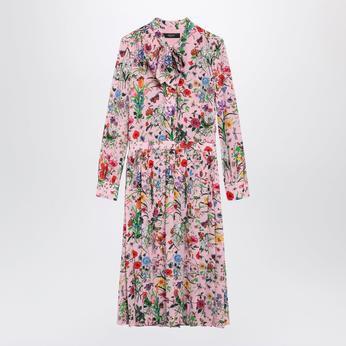 Gucci Flora Print Silk Shirt Dress In Pink Multicolor Women GUCCI