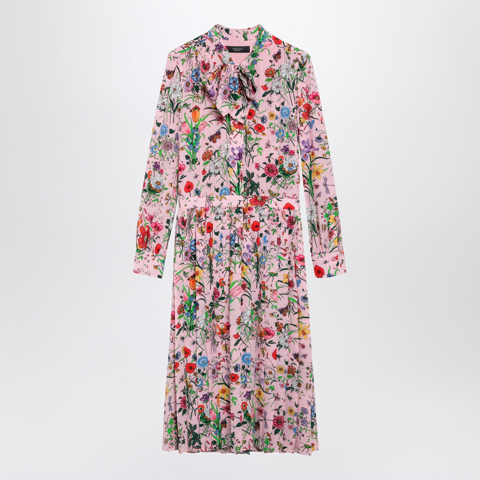 Gucci Flora Print Silk Shirt Dress In Pink Multicolor Women GUCCI