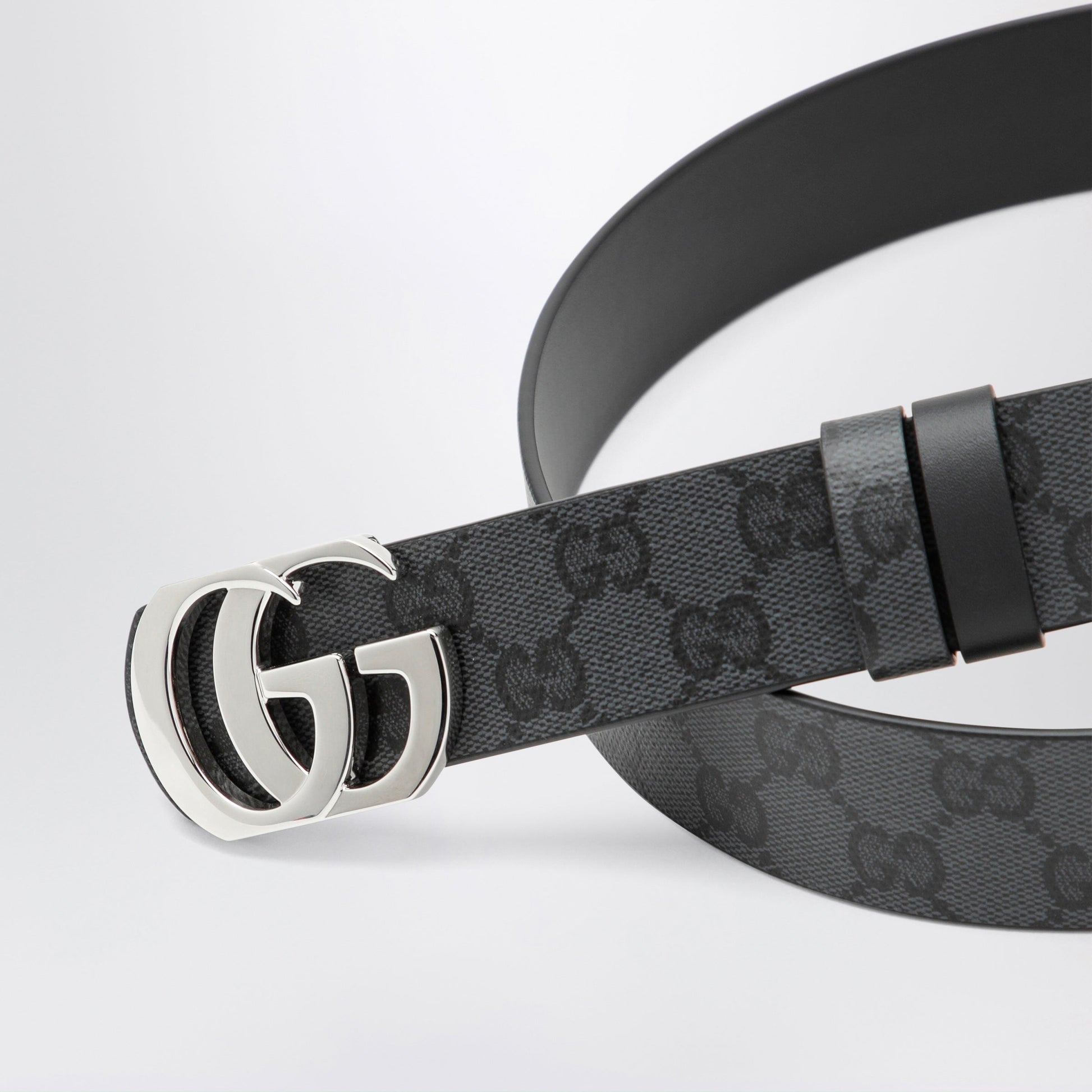 Gucci Cut Gg Marmont Reversible Gg Canvas And Leather Belt, Black Men GUCCI