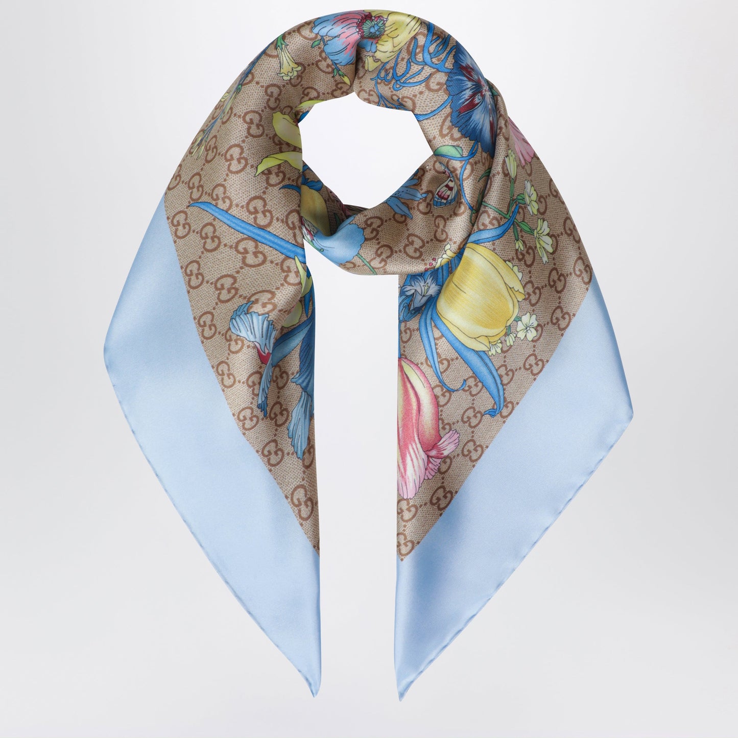 Gucci Silk Twill Carre With Gg Print In Sky Blue Women GUCCI