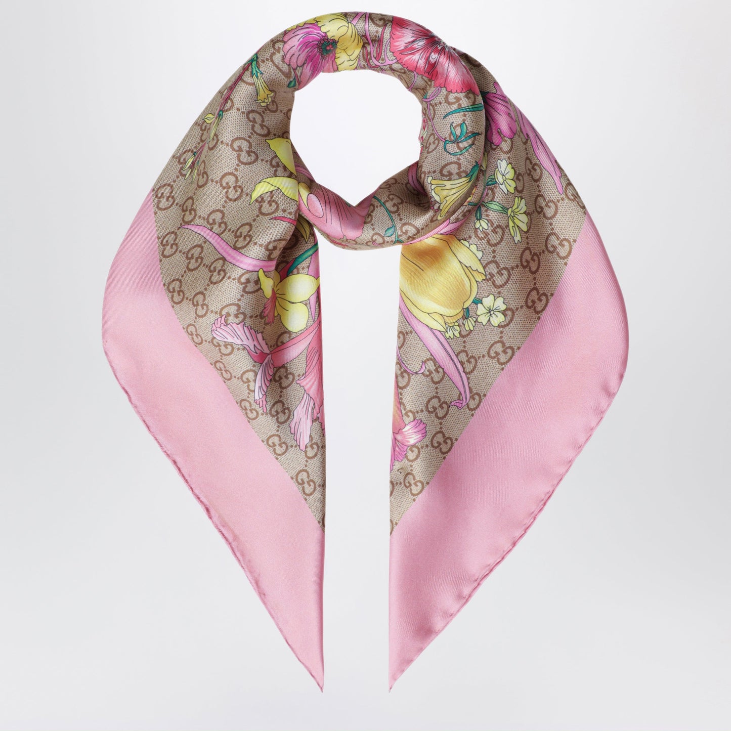 Gucci Silk Twill Carre With Gg Print In Pink Women GUCCI