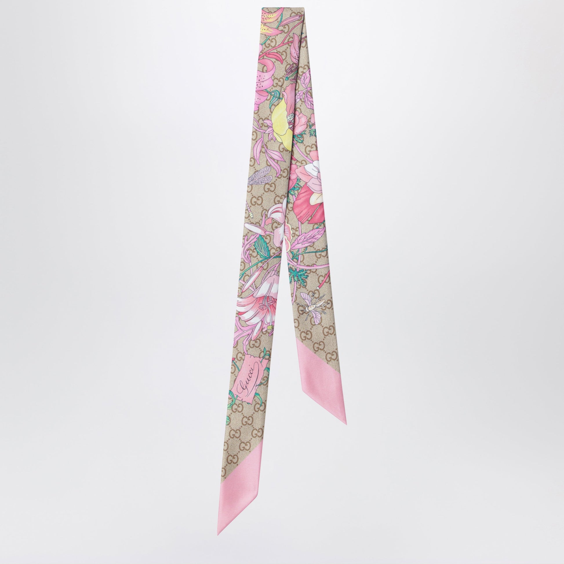 Gucci Printed Silk Ribbon With Flora Motif In Pink Women GUCCI