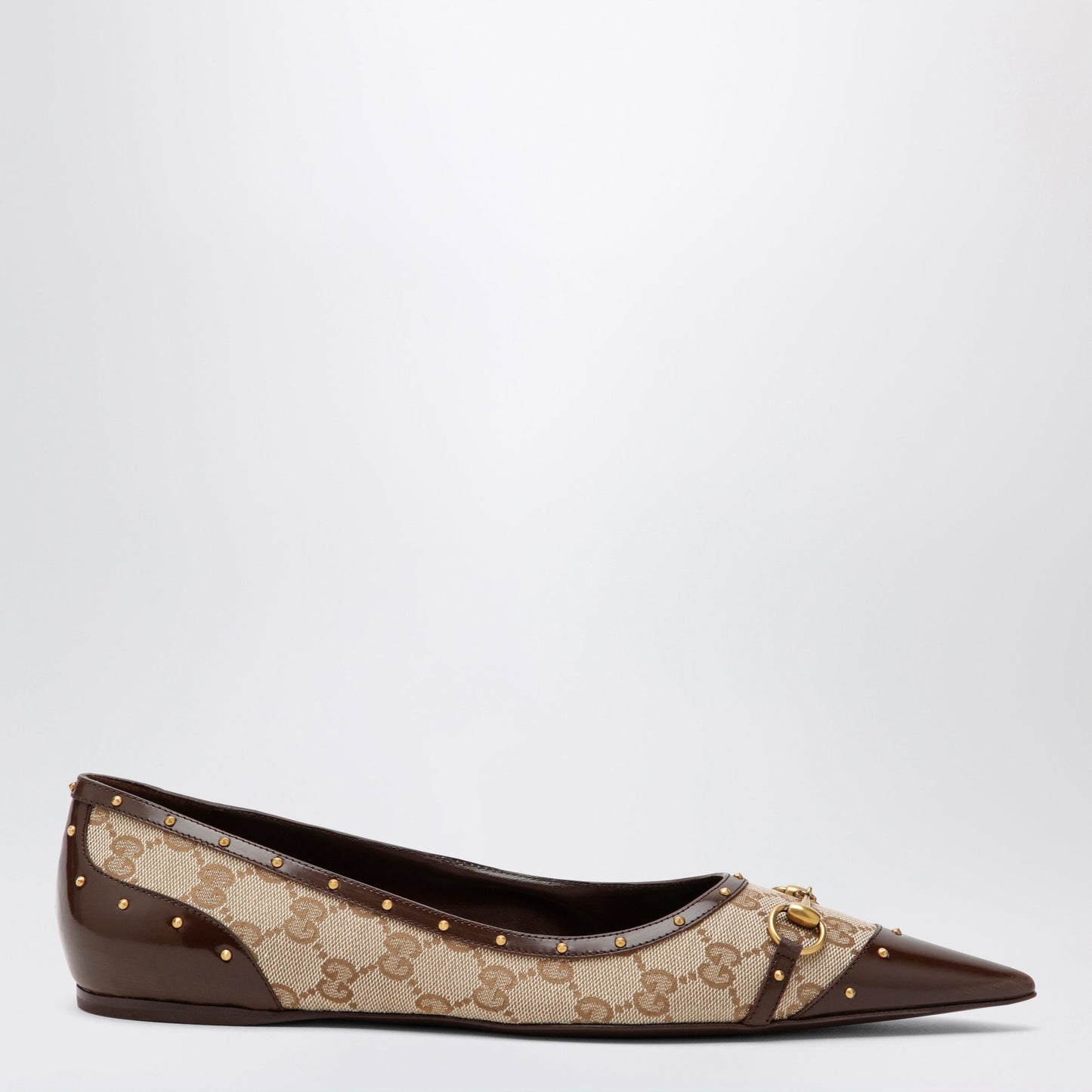Gucci Savoy Ballet Flats In Gg Fabric And Leather In Beige Sand/Brown Women GUCCI