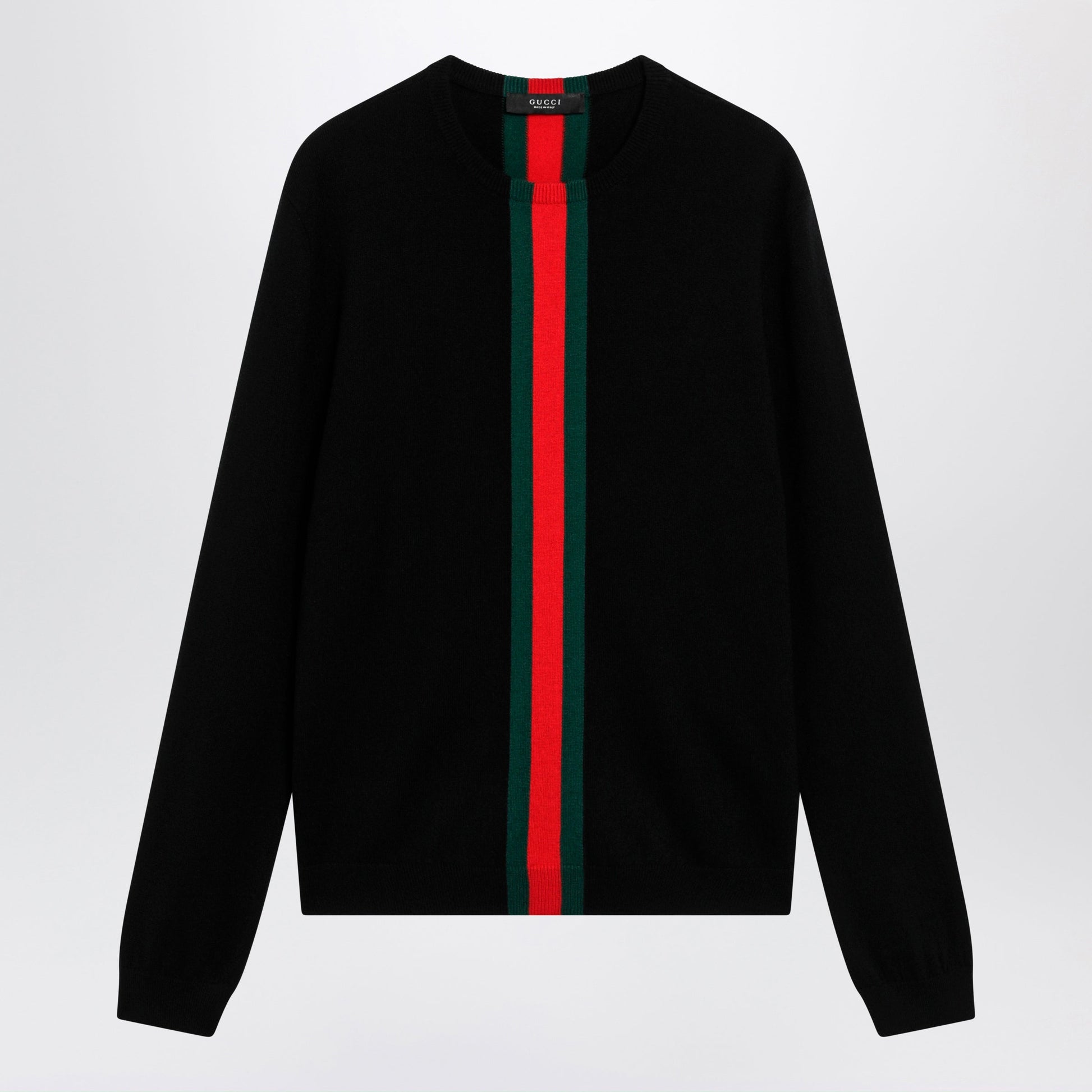 Gucci Gucci Cashmere Sweater With Web Motif In Black Men GUCCI