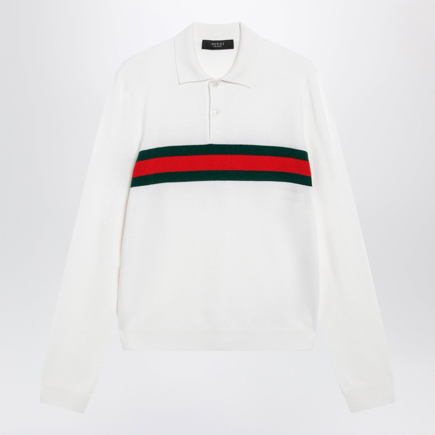 Gucci White Cashmere Polo Shirt With Web Motif Men GUCCI