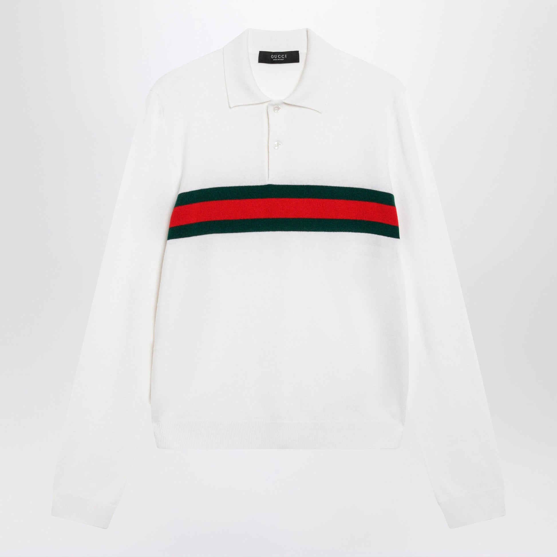 Gucci White Cashmere Polo Shirt With Web Motif Men GUCCI